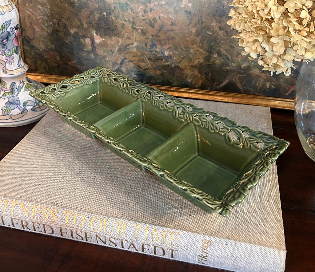 Vintage Green Divided Serving Dish (Relish Tray)