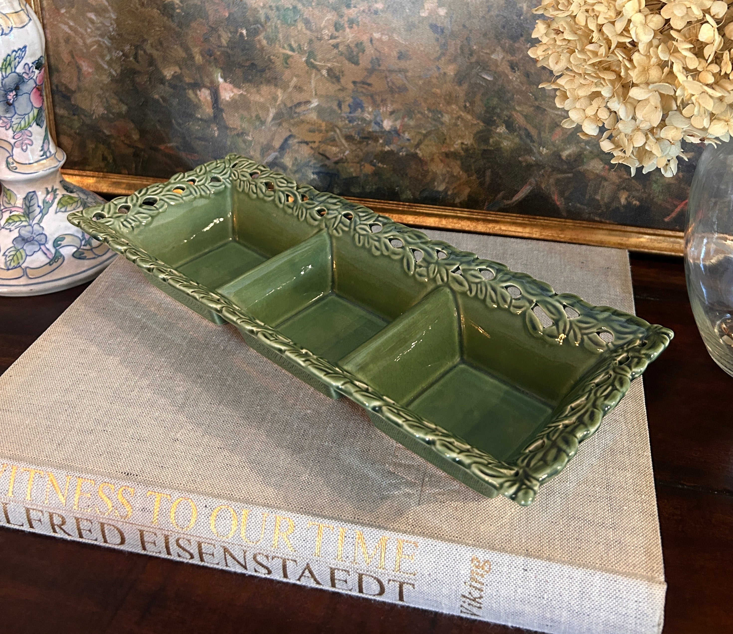 Vintage Green Divided Serving Dish (Relish Tray)