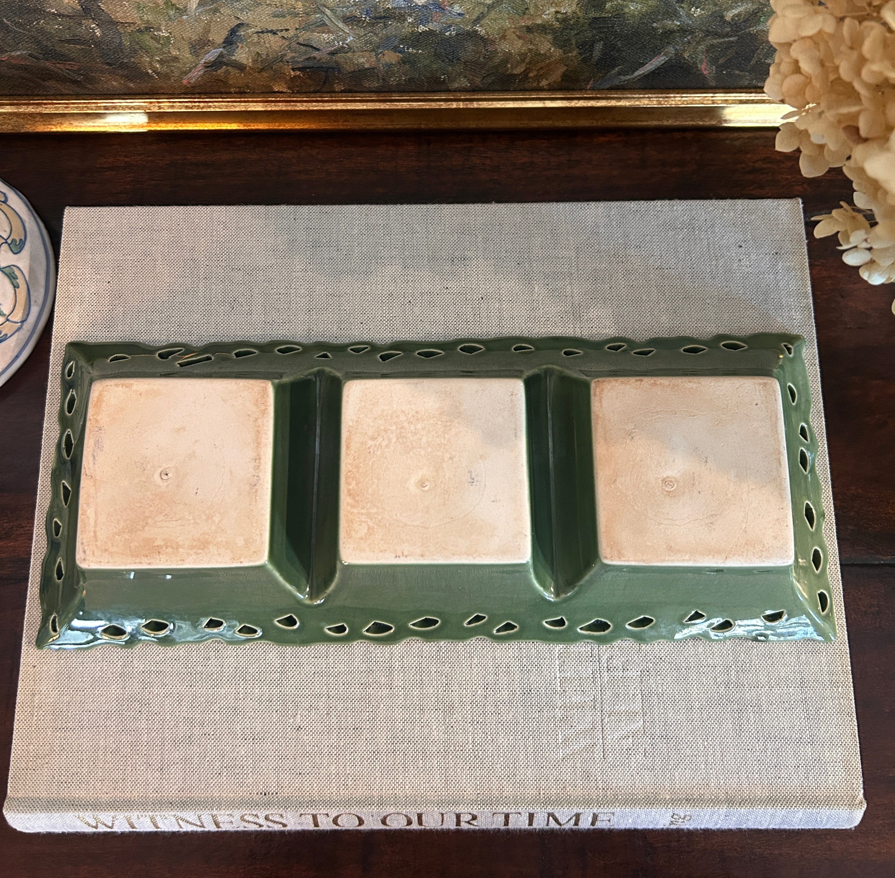 Vintage Green Divided Serving Dish (Relish Tray)