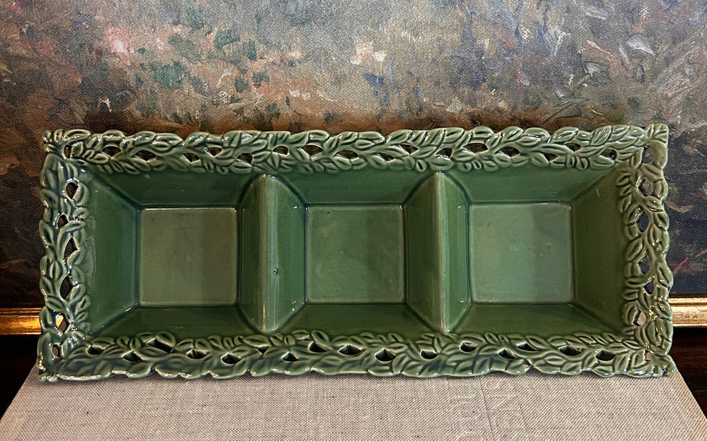 Vintage Green Divided Serving Dish (Relish Tray)