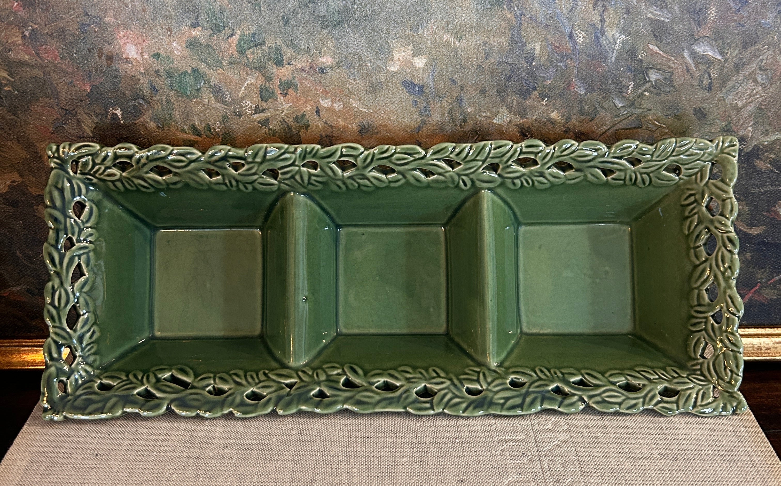 Vintage Green Divided Serving Dish (Relish Tray)