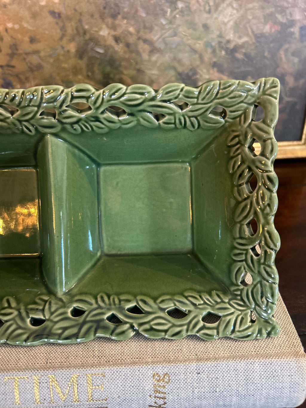 Vintage Green Divided Serving Dish (Relish Tray)