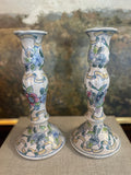 Vintage Floral Porcelain Candlestick Holders- Pair