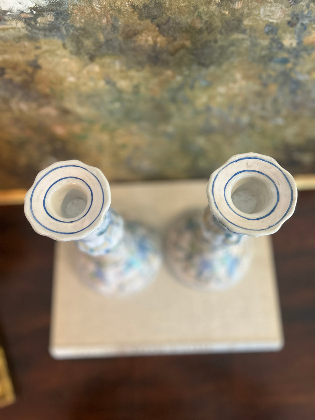 Vintage Floral Porcelain Candlestick Holders- Pair