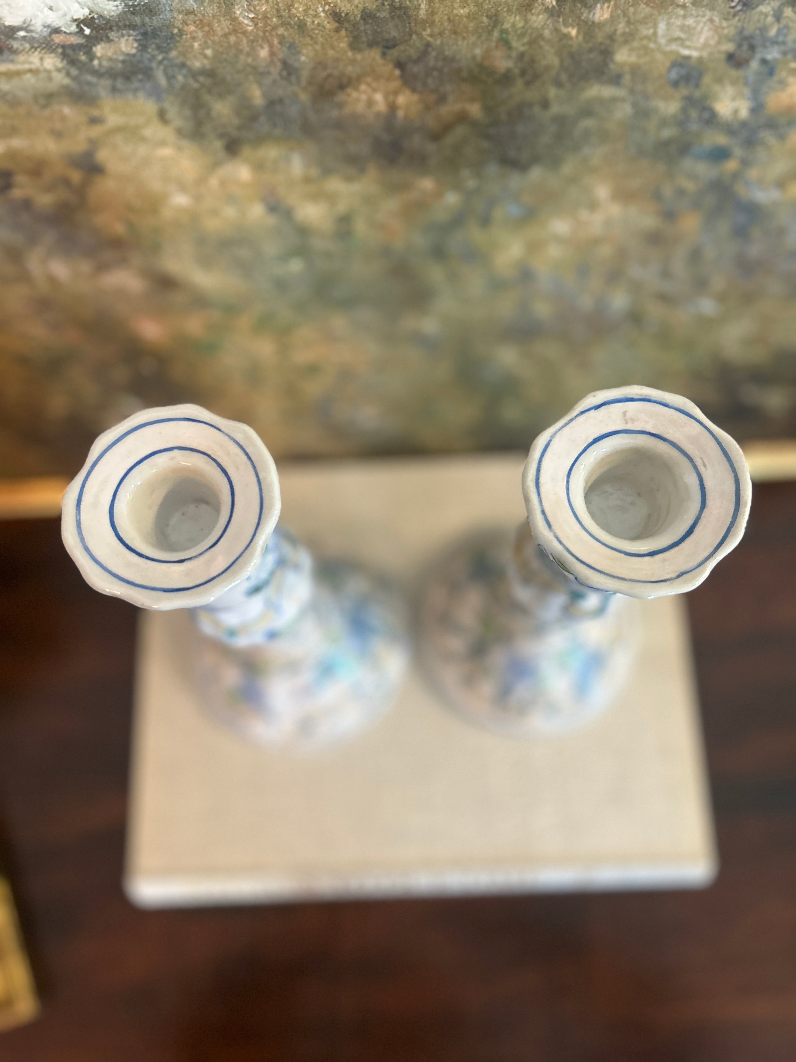 Vintage Floral Porcelain Candlestick Holders- Pair