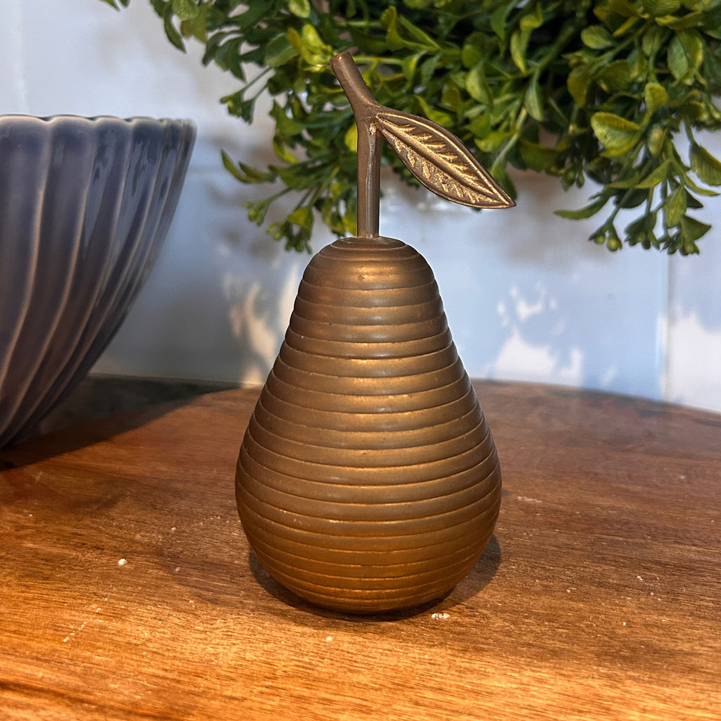 Vintage Ribbed Brass Pear Figure