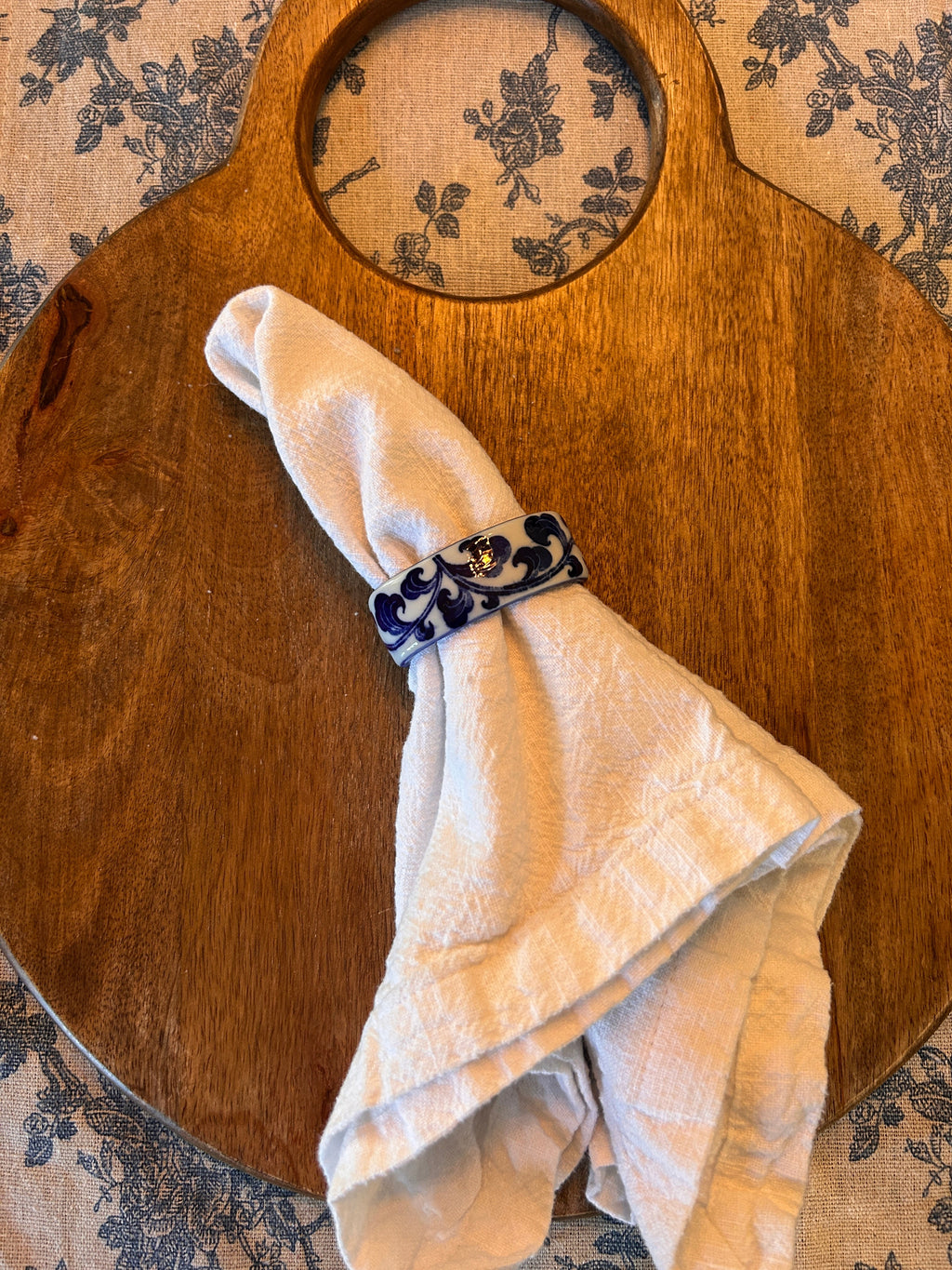 Vintage Blue and white Porcelain Napkin Rings- Set of 4