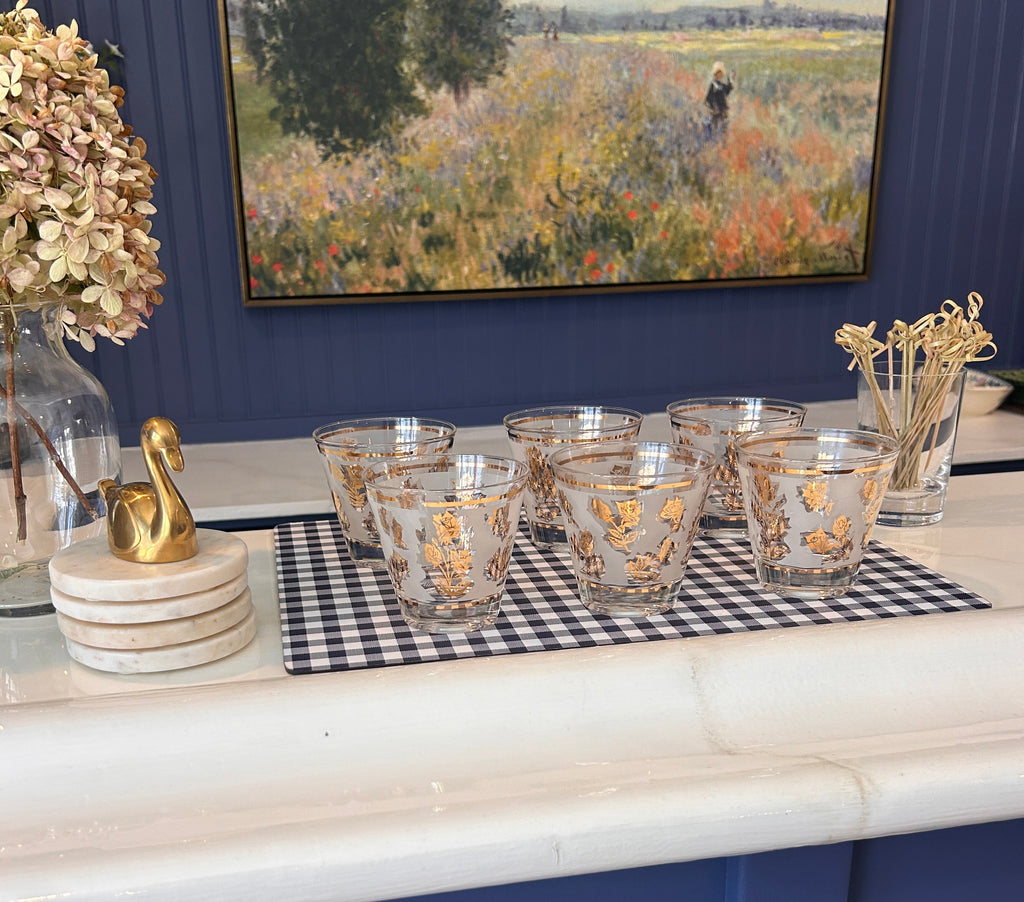 Vintage Libbey Mid-Century Frosted Gold Rose Cocktail Glasses- Set of 6