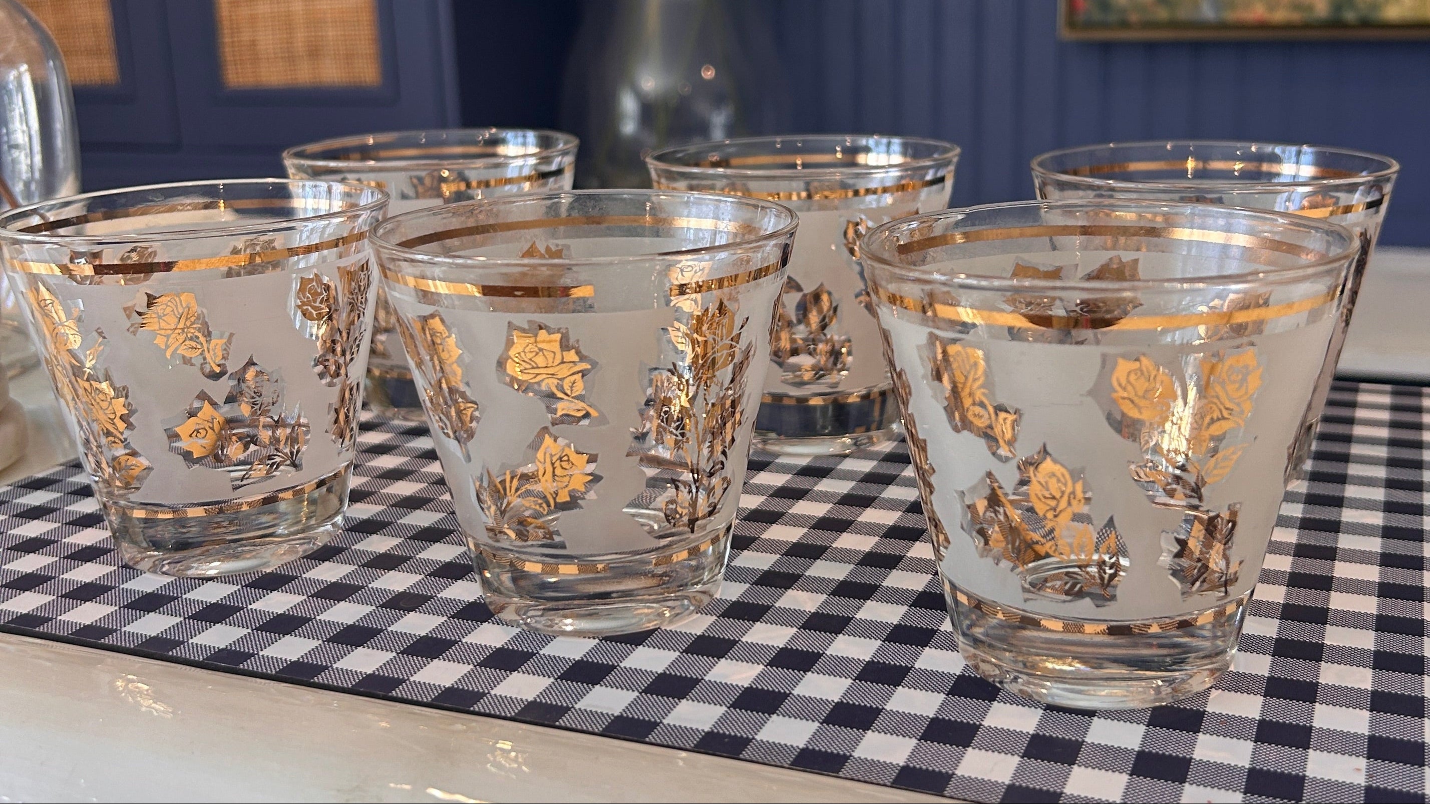 Vintage Libbey Frosted Gold Rose Cocktail Glasses- Set of 6
