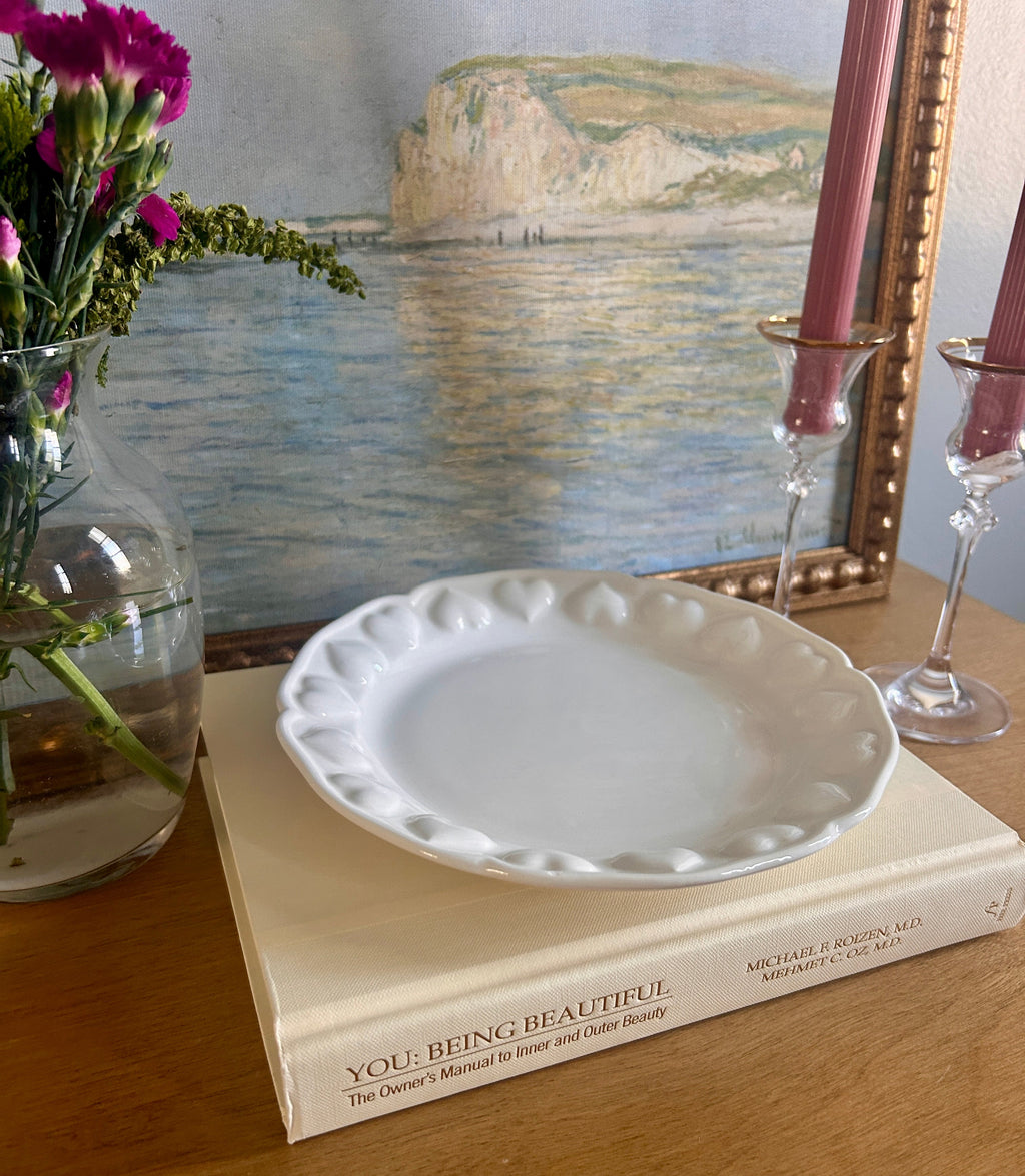 Vintage Tiffany & Co. Italian White Ceramic Heart Rim Plate Catchall