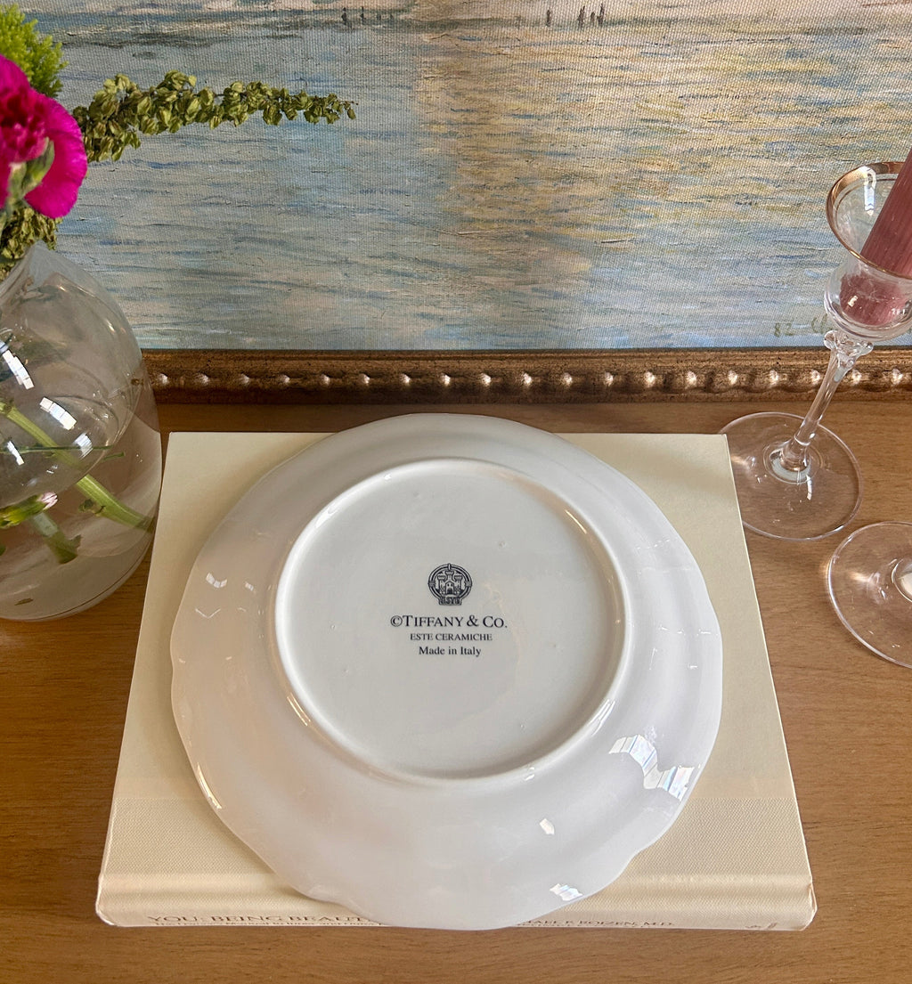 Vintage Tiffany & Co. Italian White Ceramic Heart Rim Plate Catchall