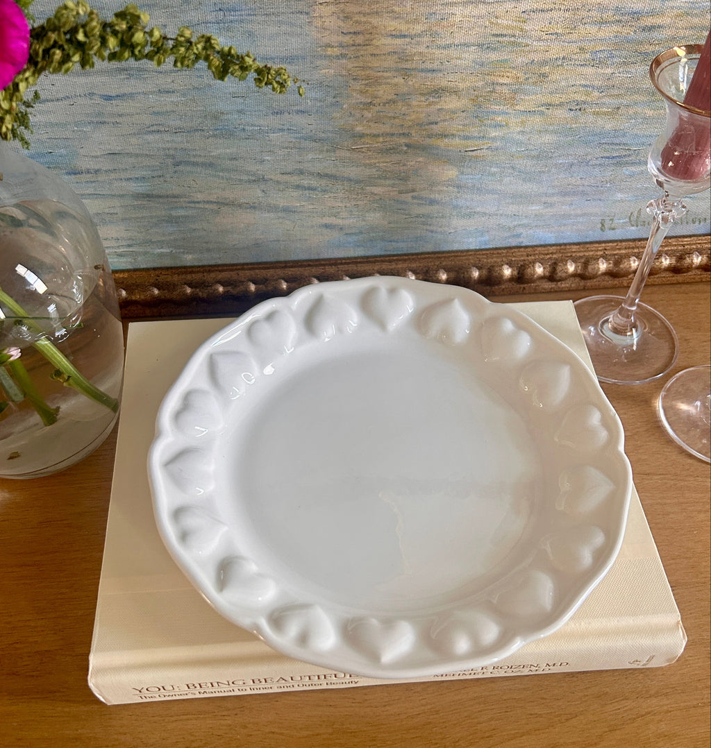Vintage Tiffany & Co. Italian White Ceramic Heart Rim Plate Catchall