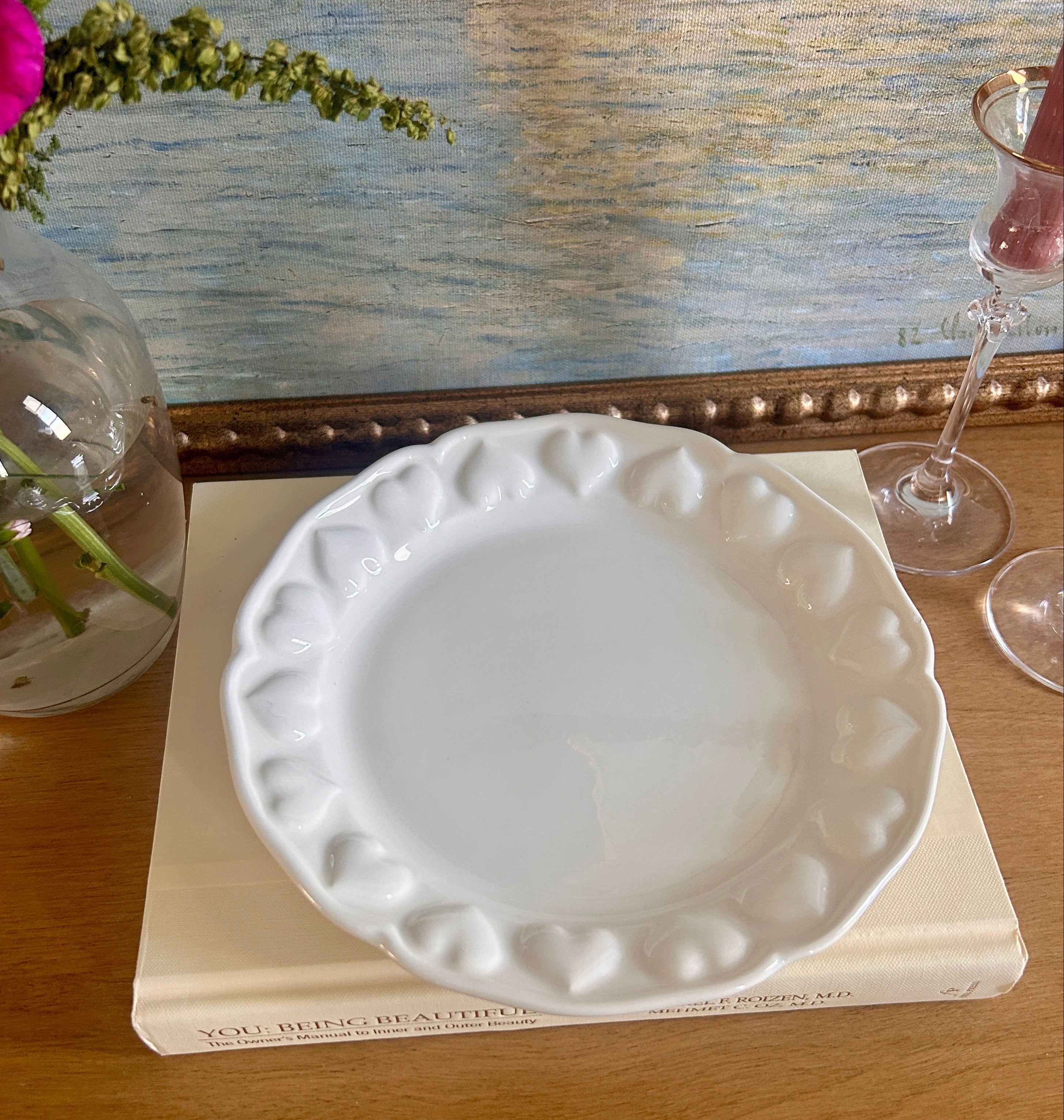 Vintage Tiffany & Co. Italian White Ceramic Heart Rim Plate Catchall