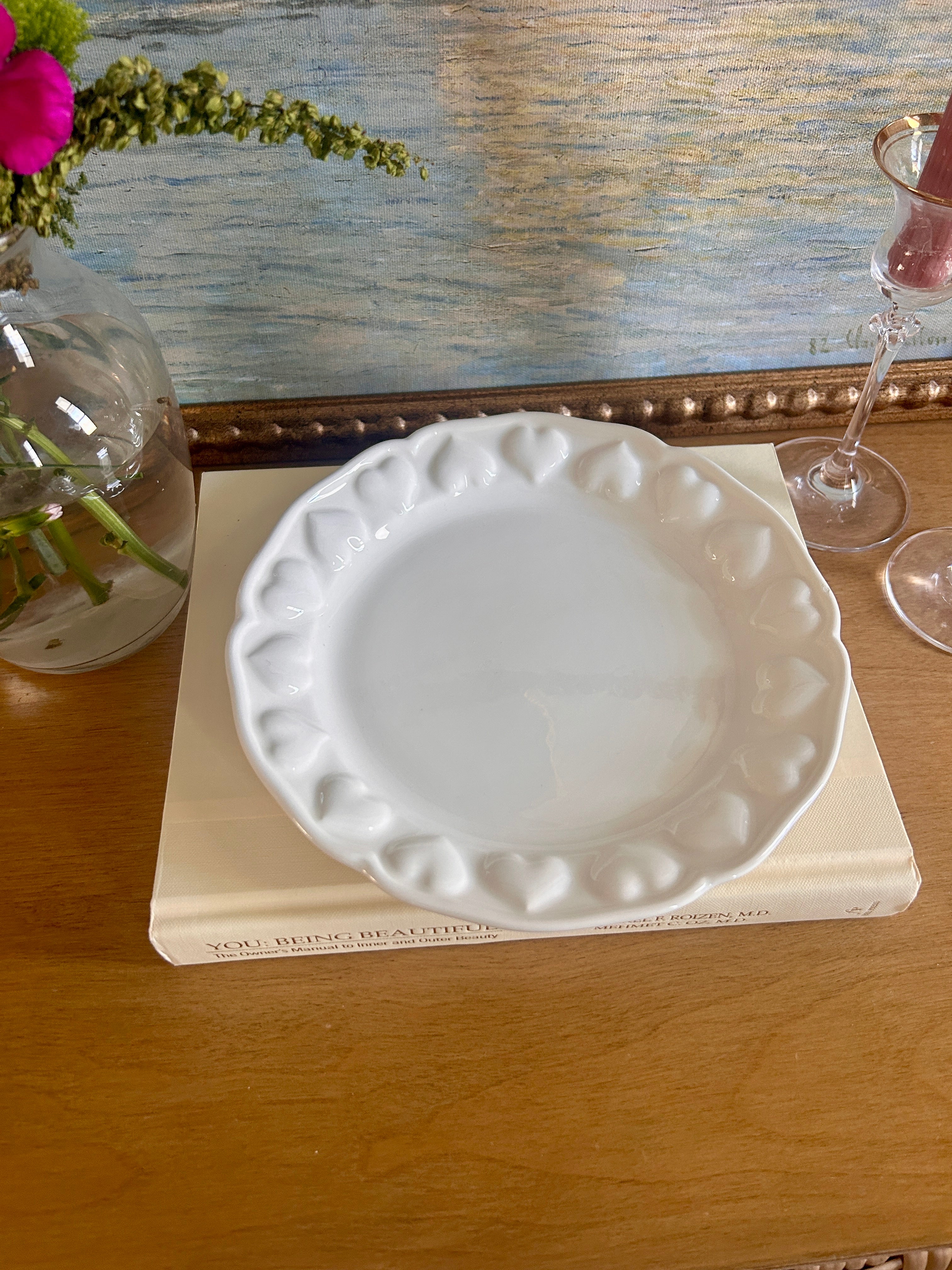 Vintage Tiffany & Co. Italian White Ceramic Heart Rim Plate Catchall