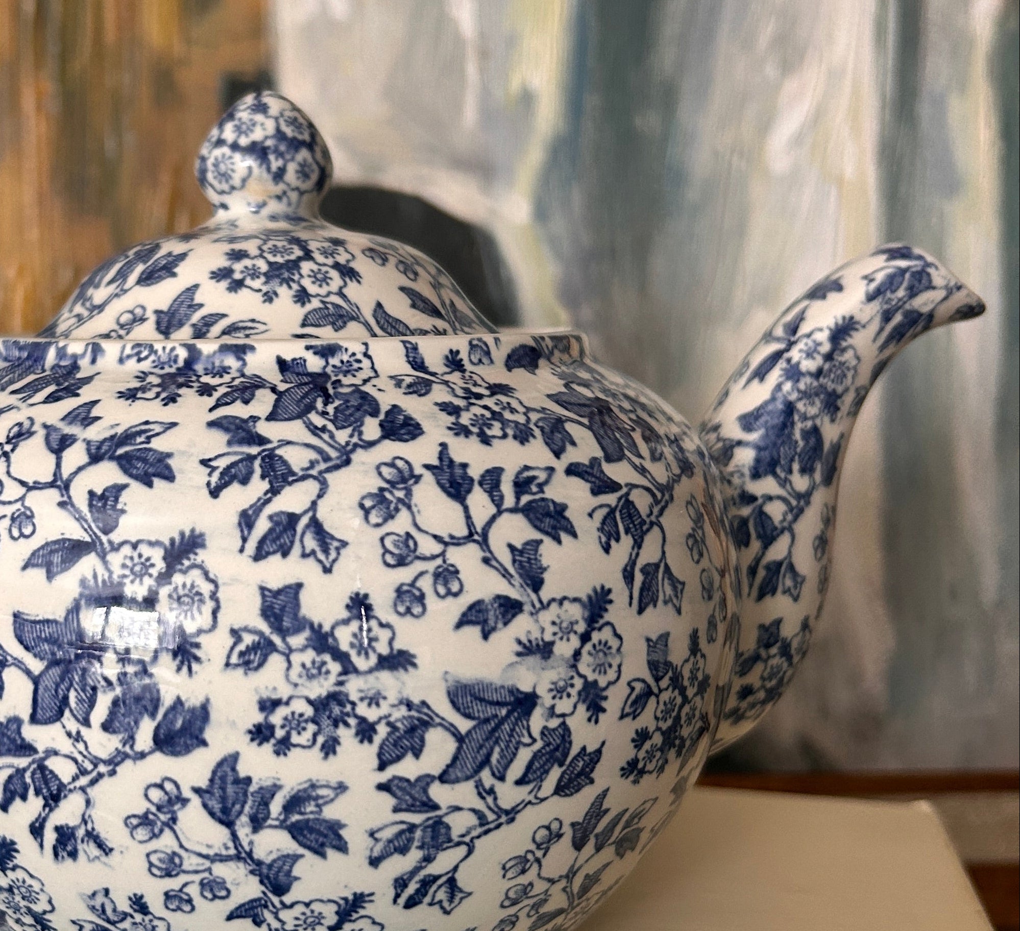 Vintage Burgess & Leigh (Burleigh) "May Blossom" Blue and White Teapot