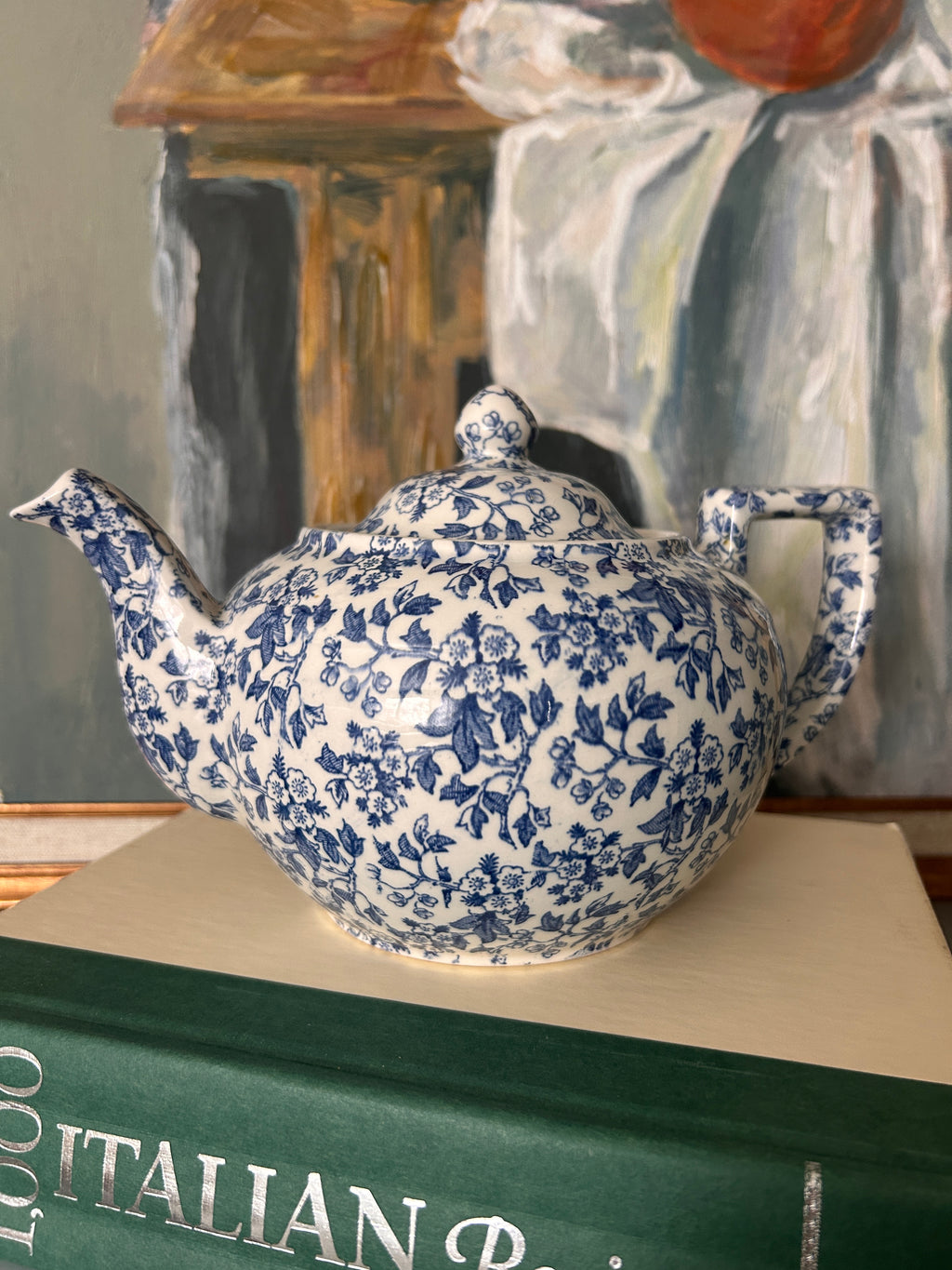 Vintage Burgess & Leigh (Burleigh) "May Blossom" Blue and White Teapot