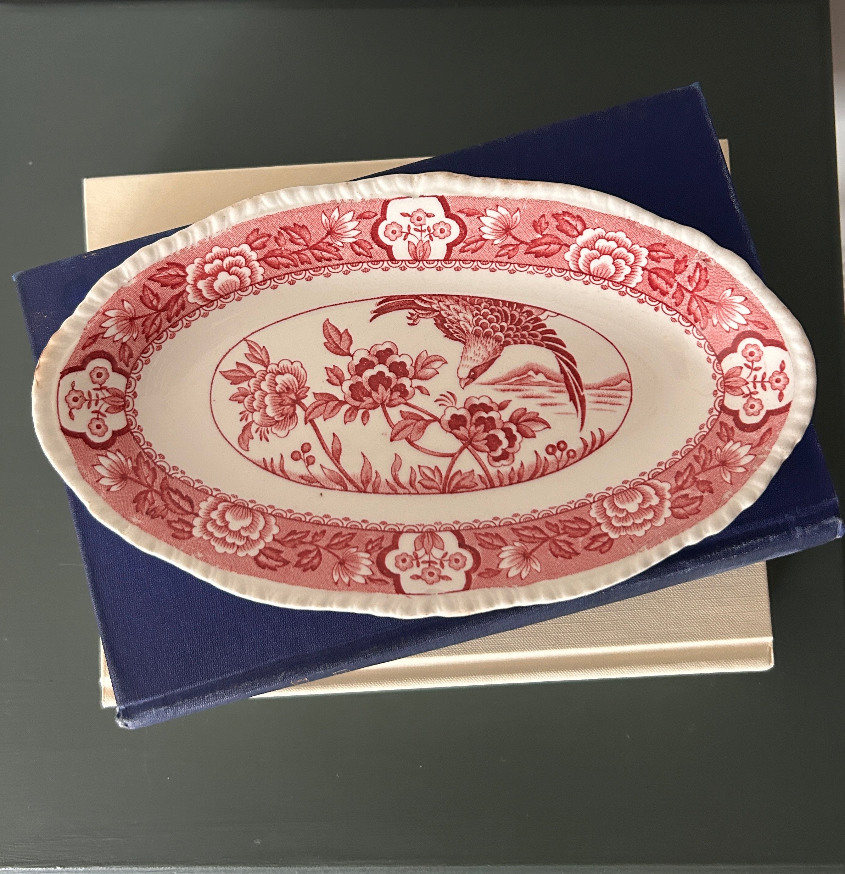 Vintage Wood & Sons England Red Aquila Oval Catchall