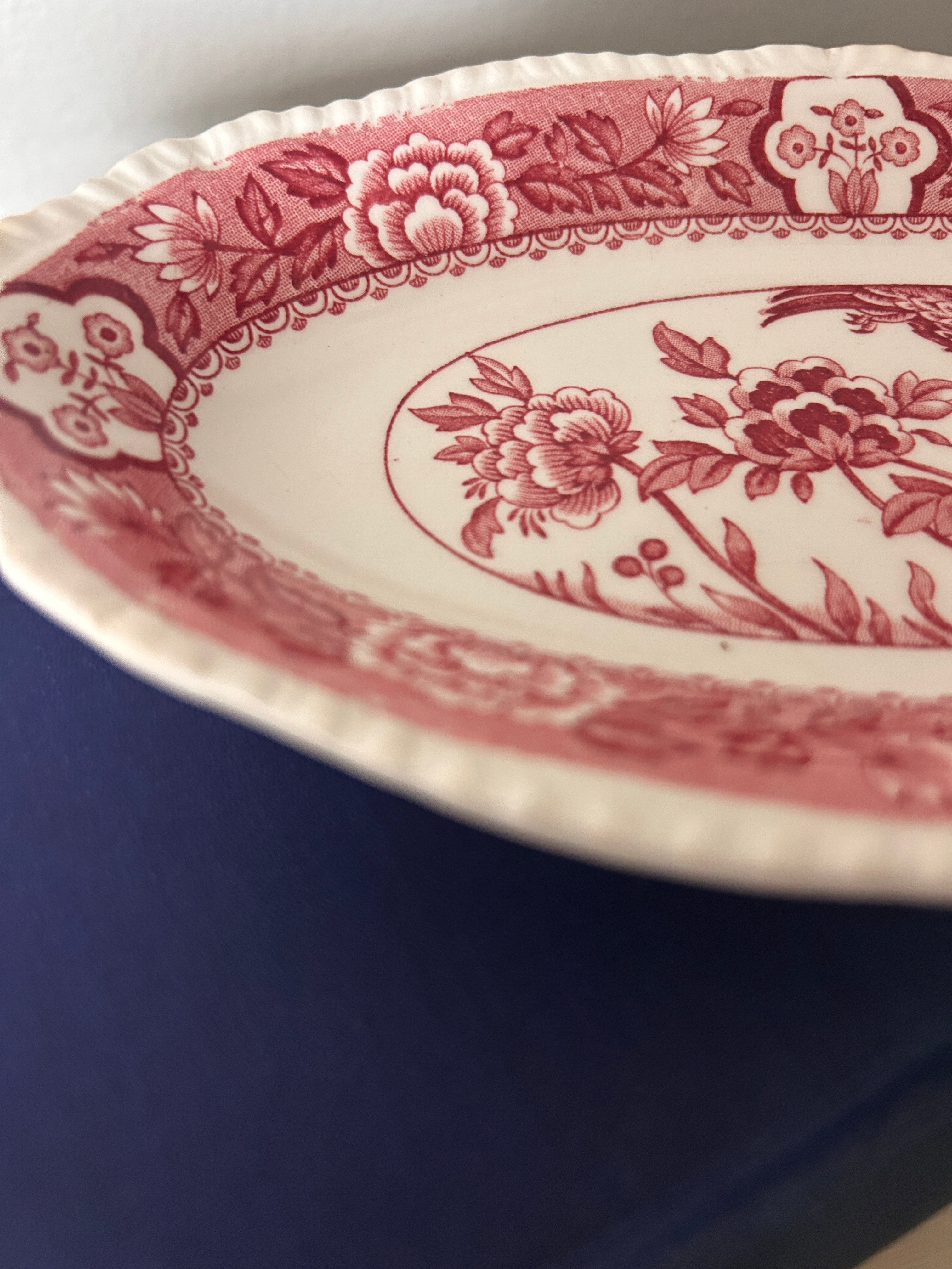 Vintage Wood & Sons England Red Aquila Oval Catchall