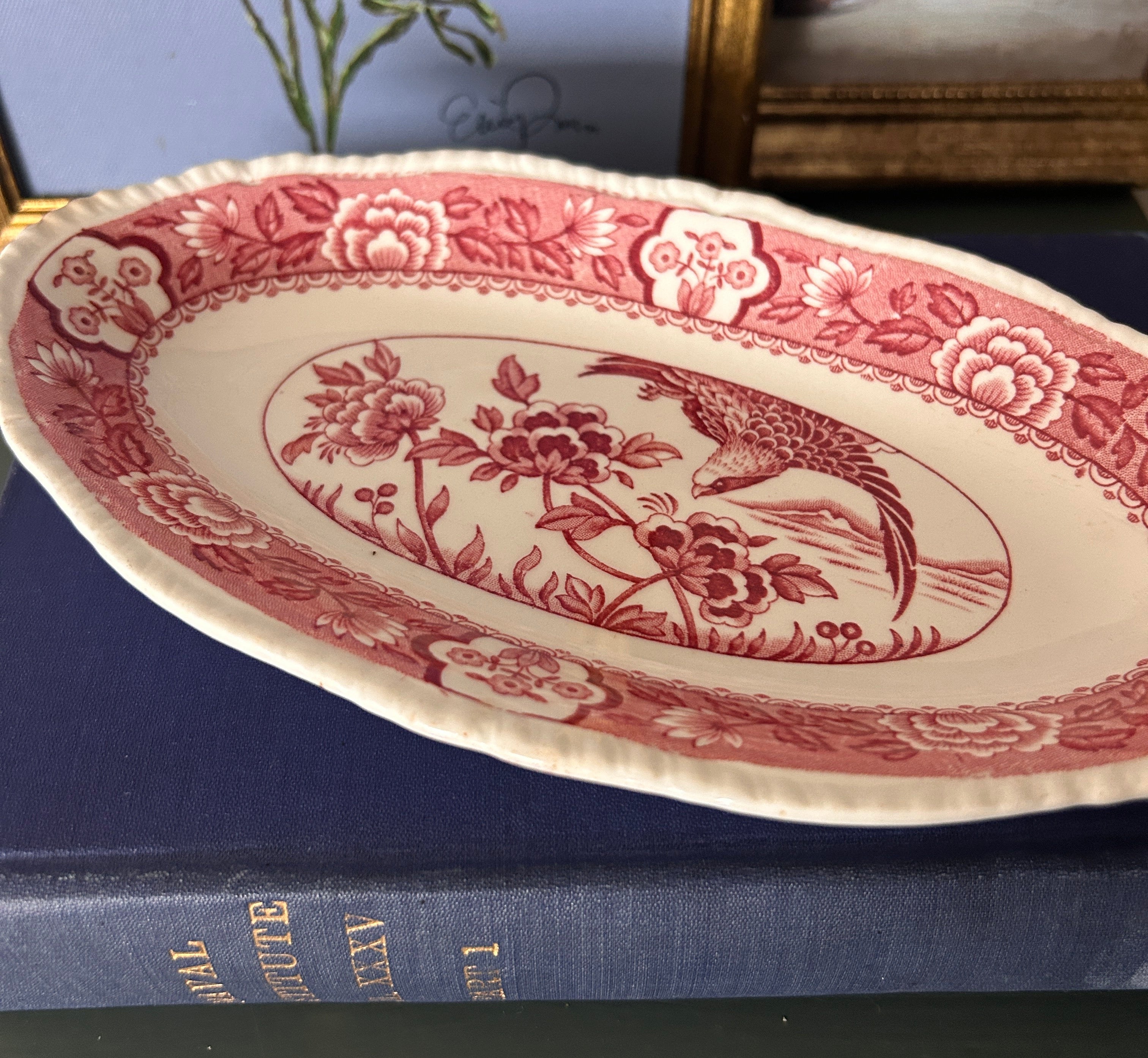 Vintage Wood & Sons England Red Aquila Oval Catchall