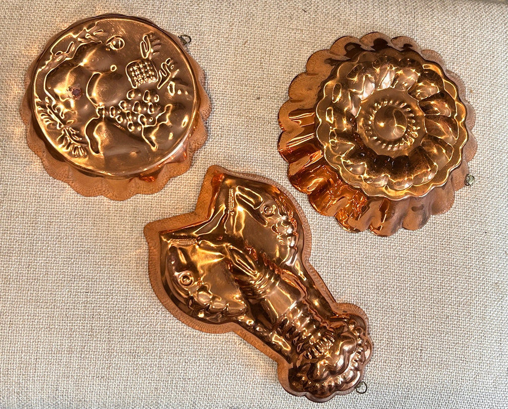 Vintage Copper Clad Kitchen Wall Molds- Set of 3