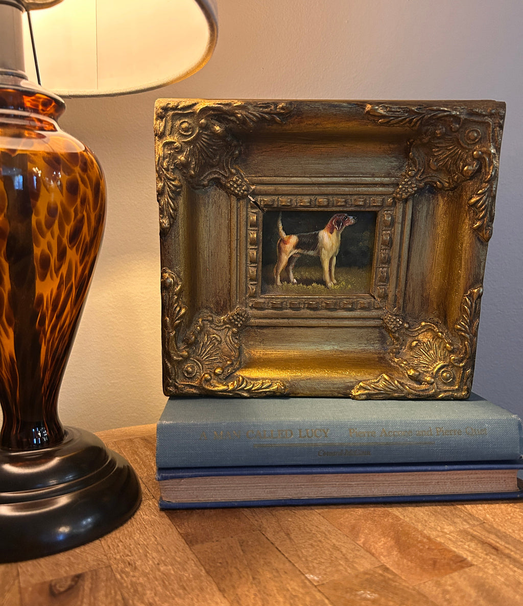 Vintage Dog Framed Oil Painting