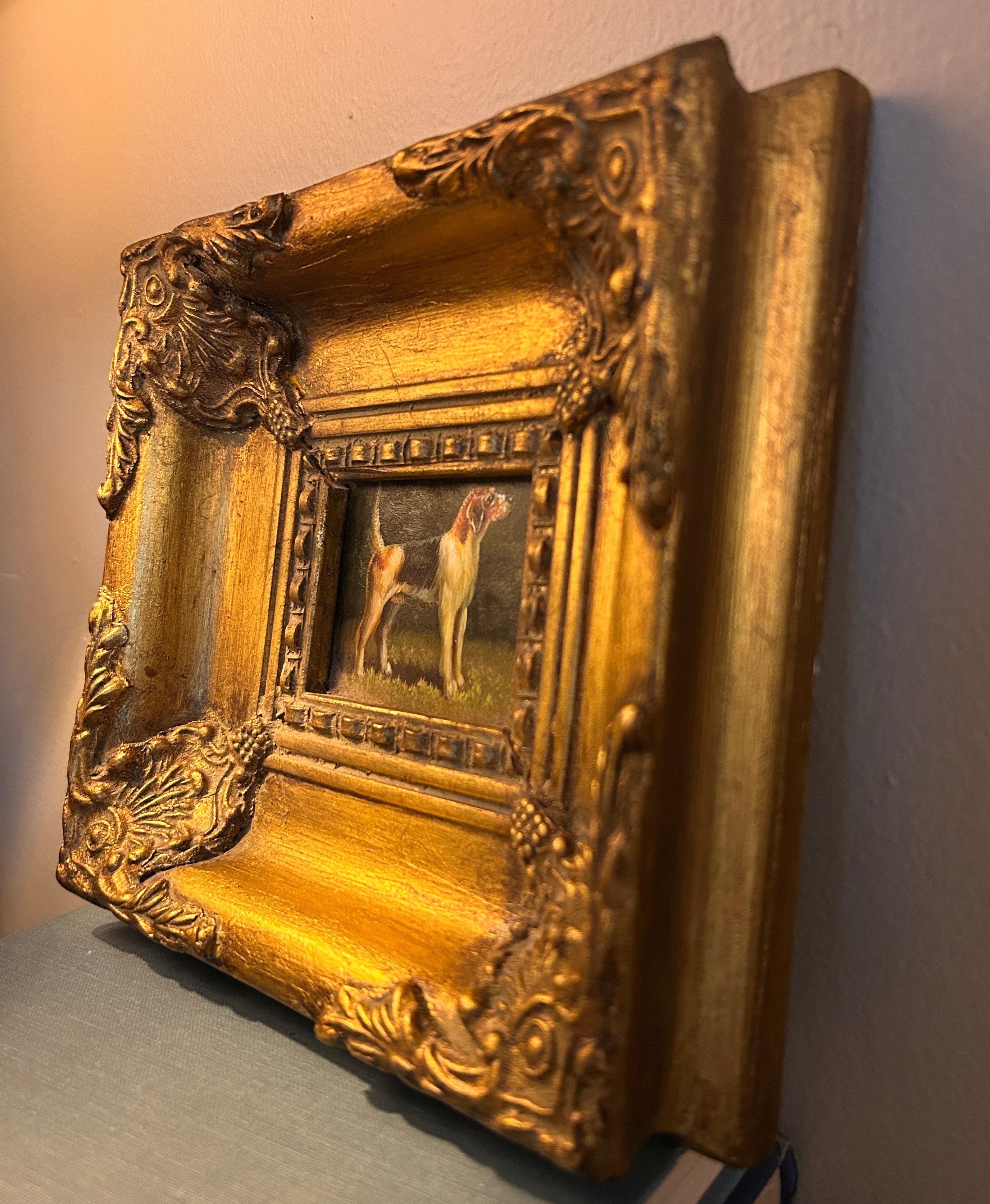 Vintage Dog Framed Oil Painting