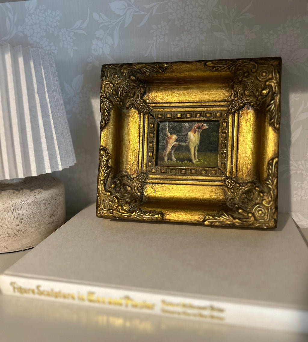 Vintage Dog Framed Oil Painting