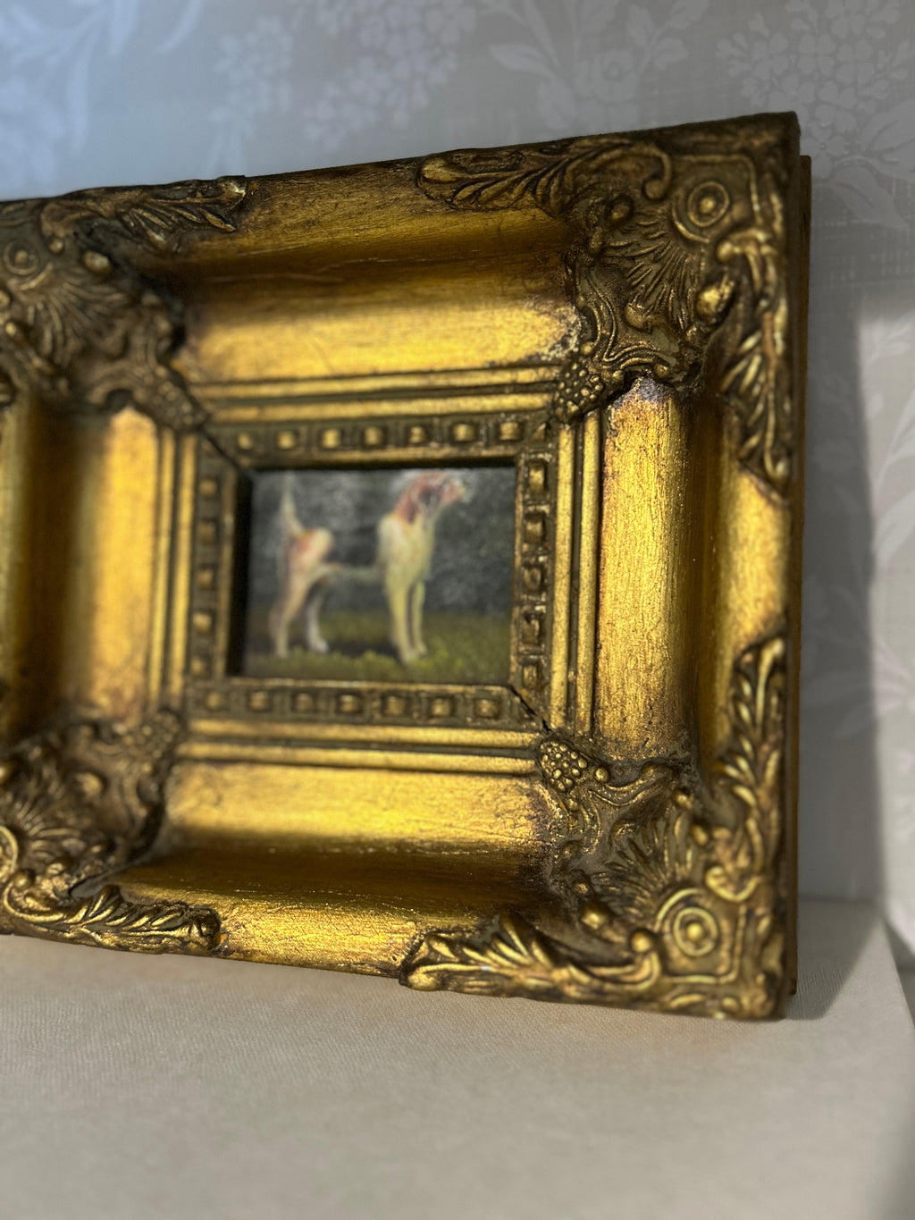 Vintage Dog Framed Oil Painting