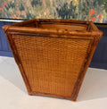 Vintage "Tortoise Shell" Faux Burnt Bamboo Planter / Wastebasket