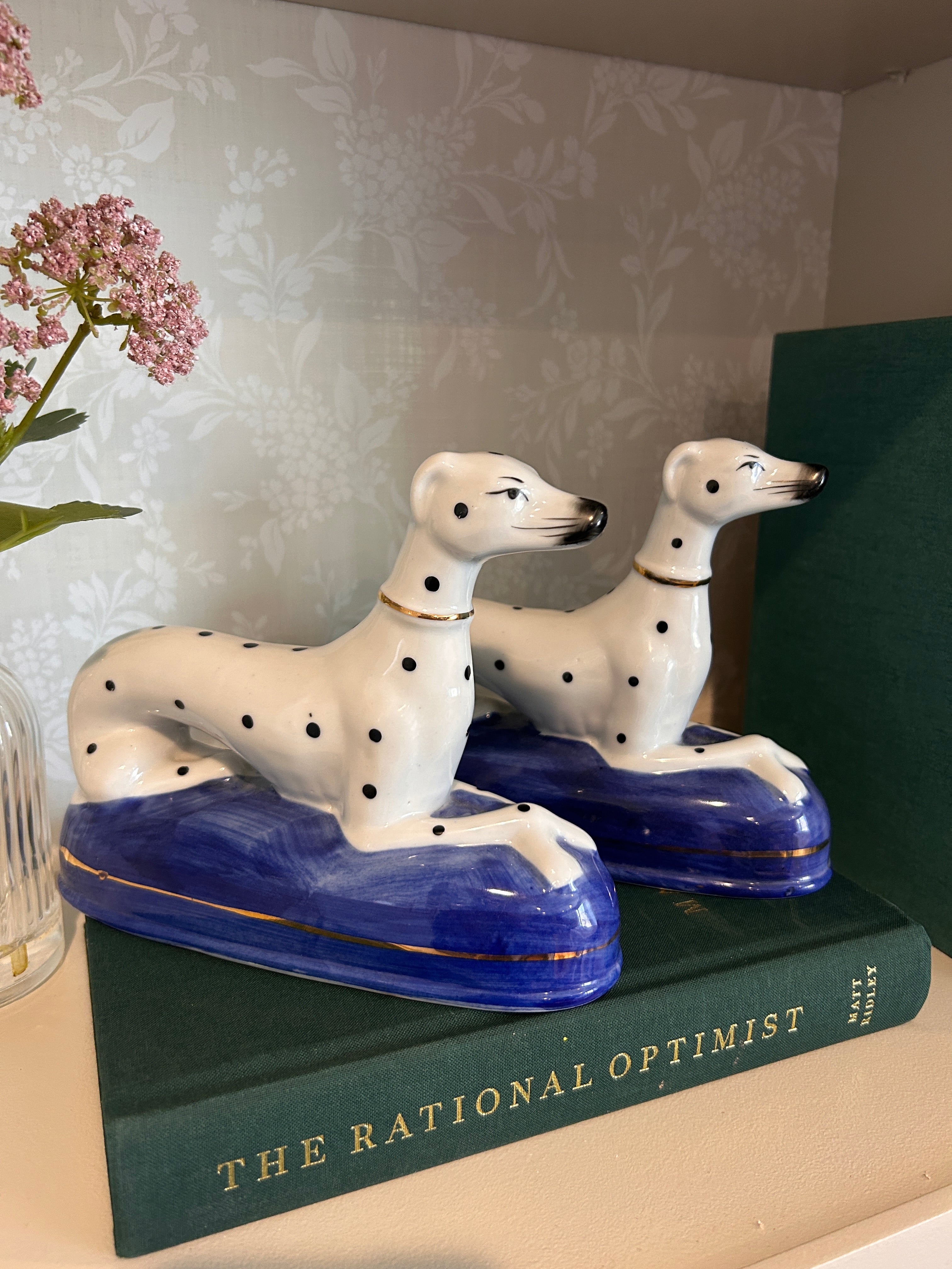 Vintage Staffordshire Style Recumbent Dalmatian Pair