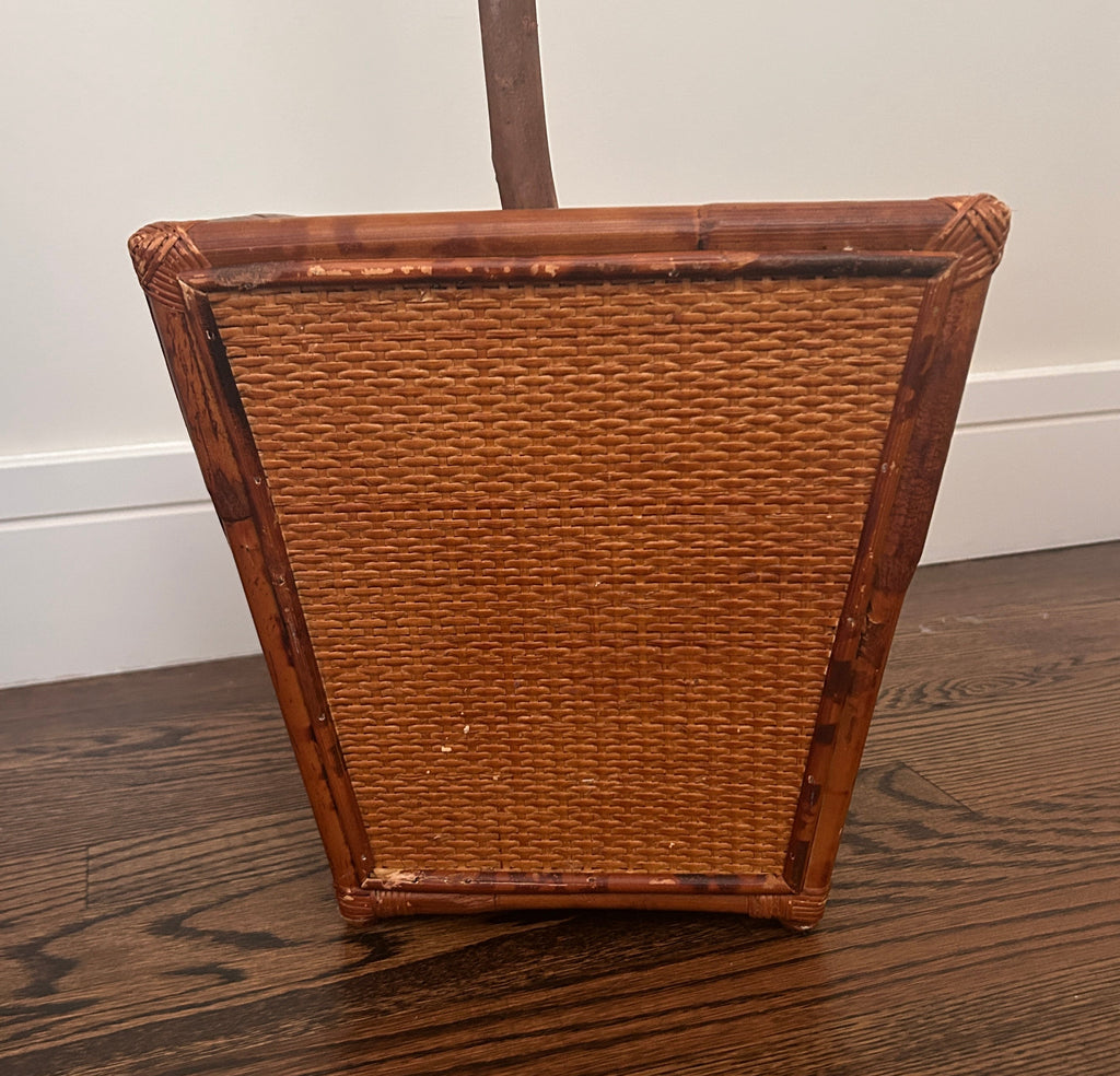 Vintage "Tortoise Shell" Faux Burnt Bamboo Planter / Wastebasket