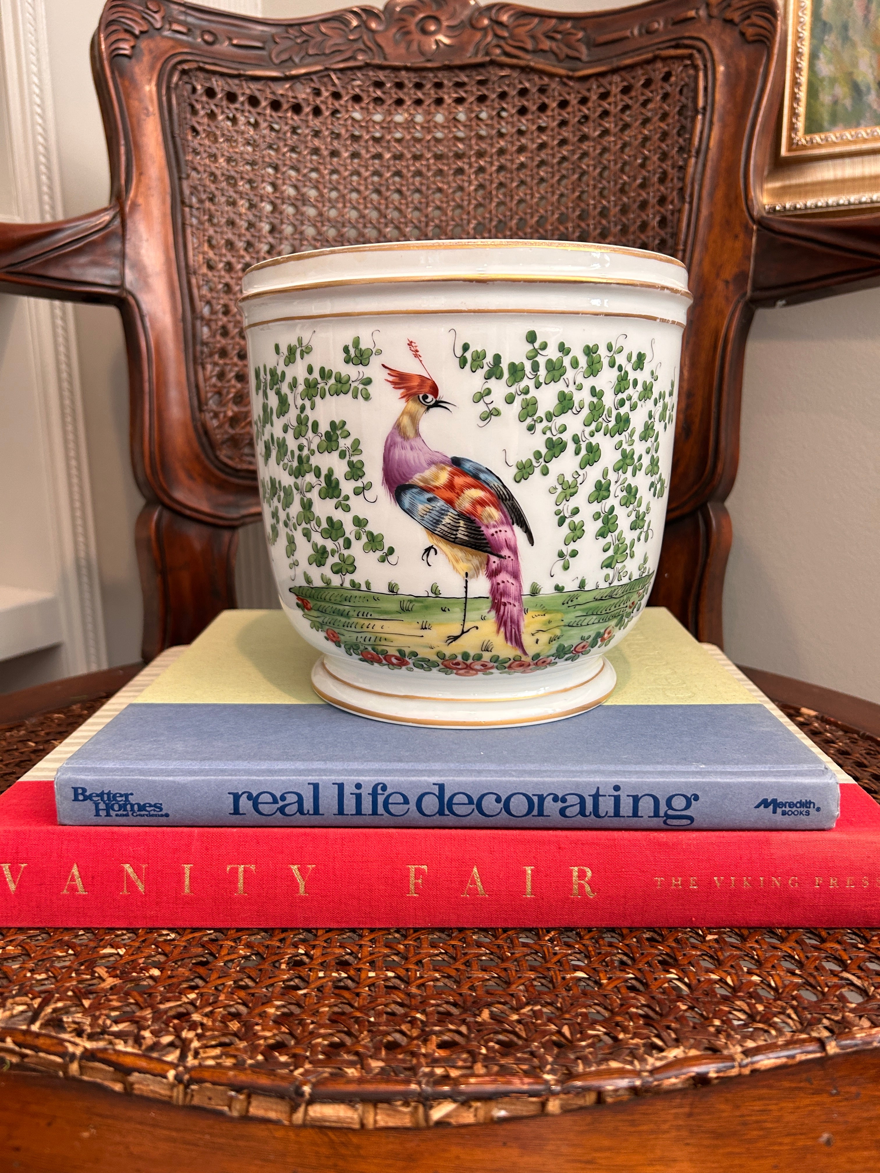Vintage Chelsea Bird Porcelain Planter
