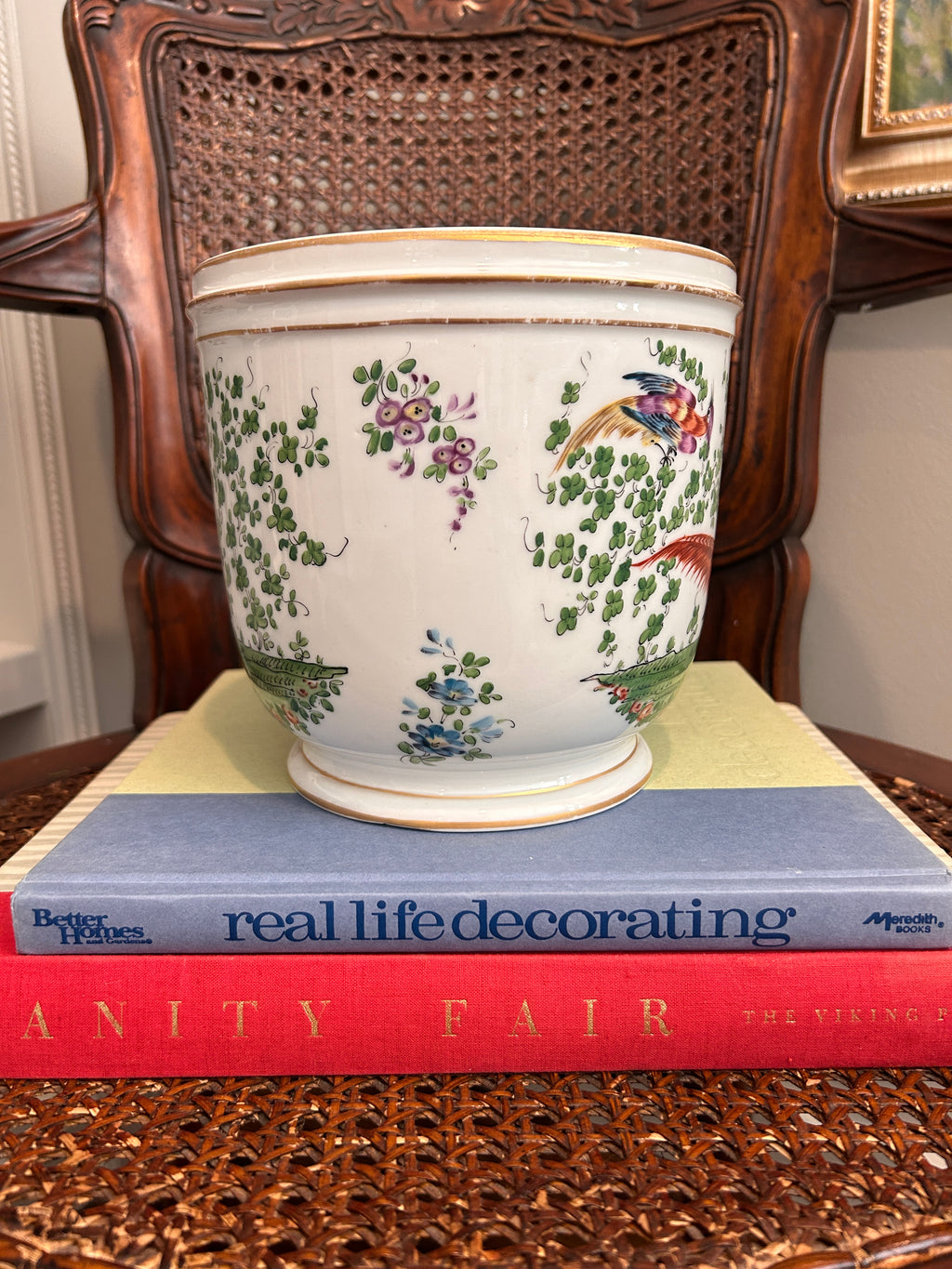 Vintage Chelsea Bird Porcelain Planter
