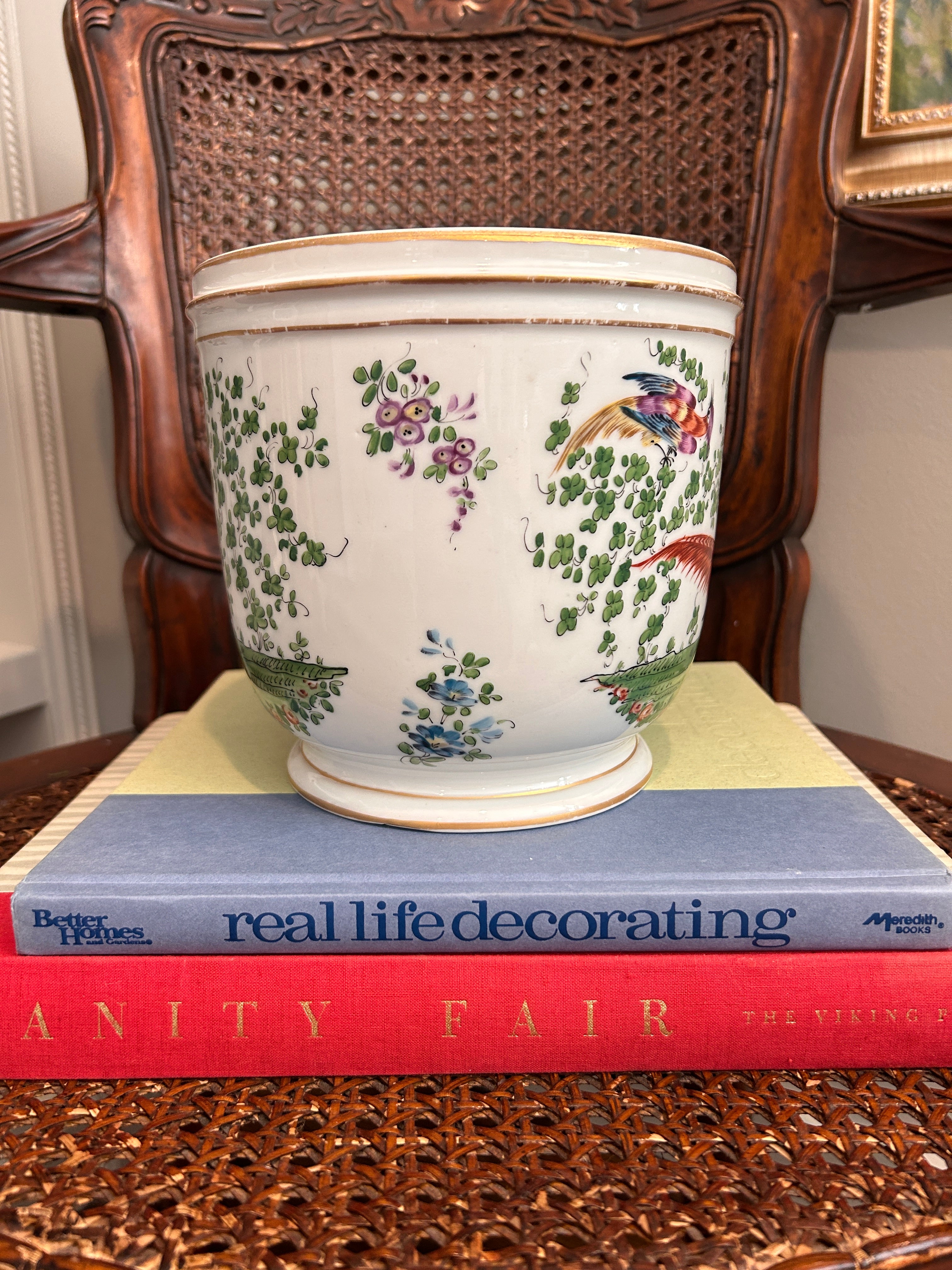 Vintage Chelsea Bird Porcelain Planter