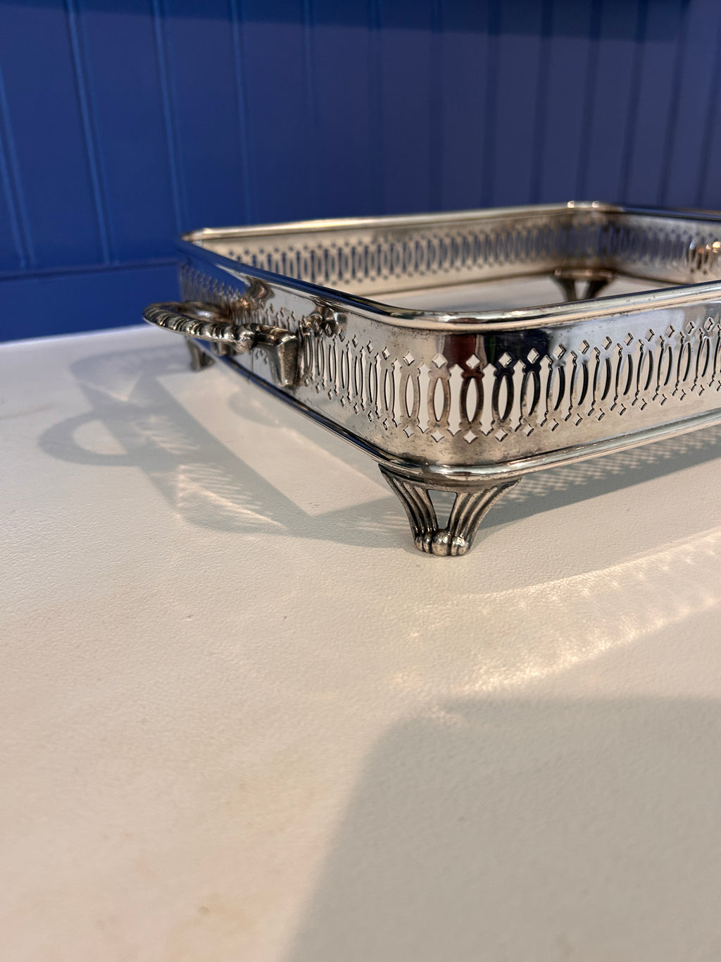 Vintage Silverplate Pierced Edge Gallery Tray