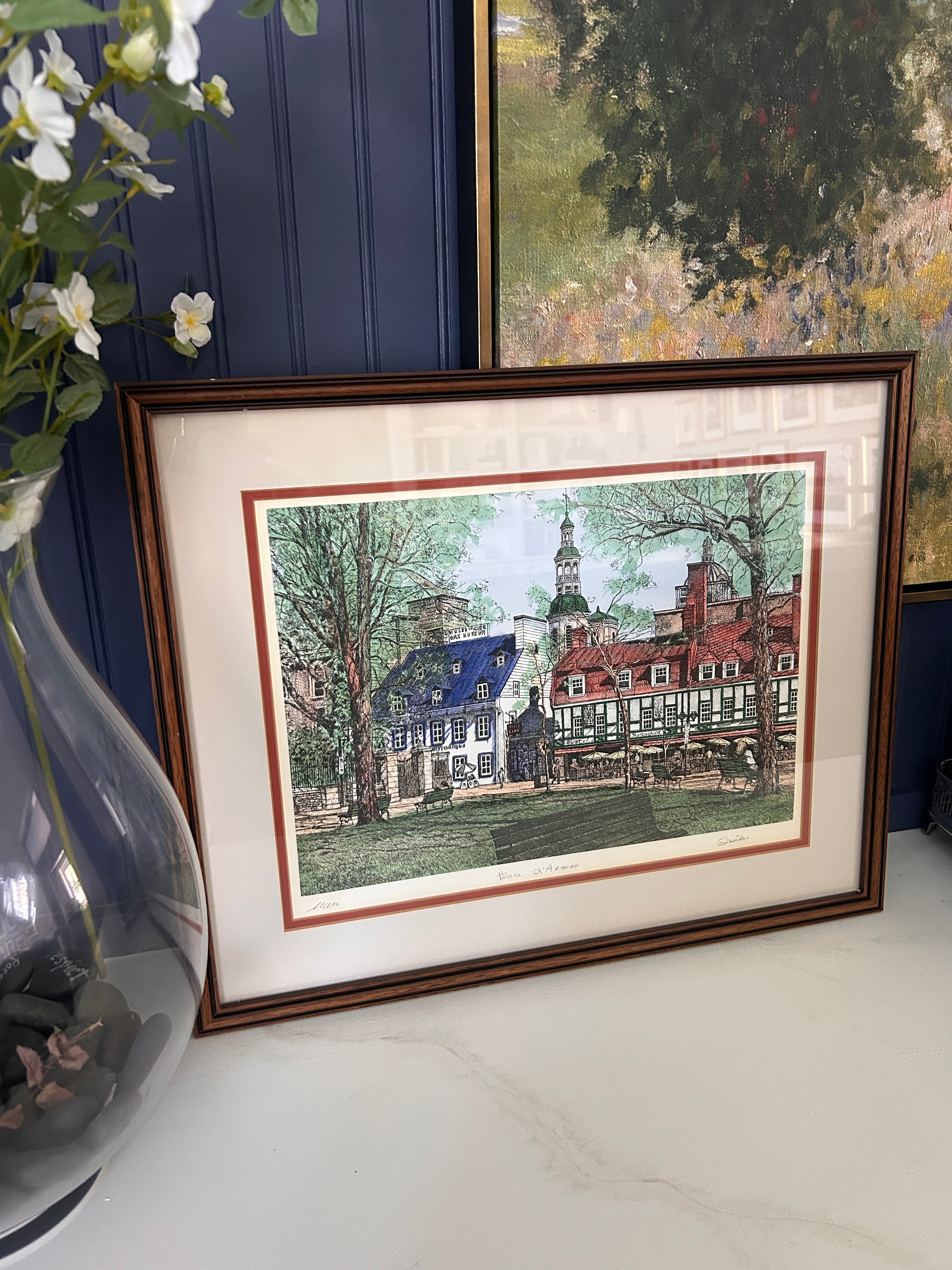 Vintage Hand Colored Lithograph 'Place D'Armes' Montreal