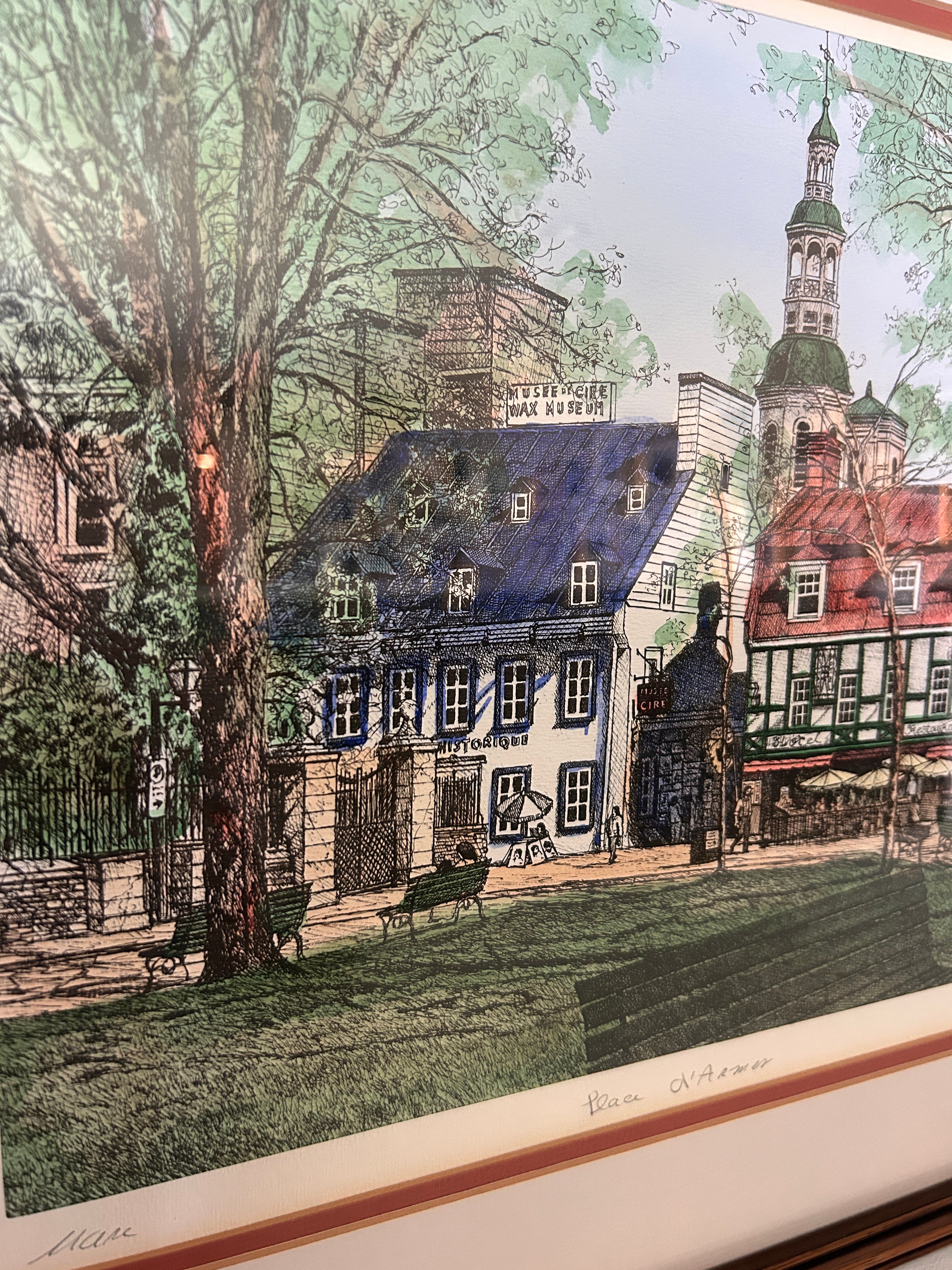 Vintage Hand Colored Lithograph 'Place D'Armes' Montreal