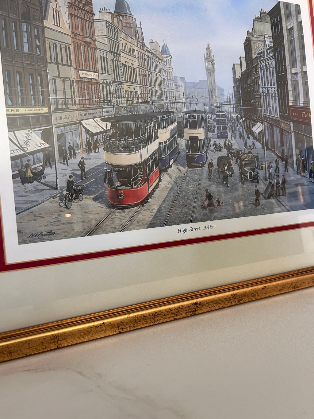 Vintage Frame "Trams on High Street, Belfast" Print by Norman Whitla