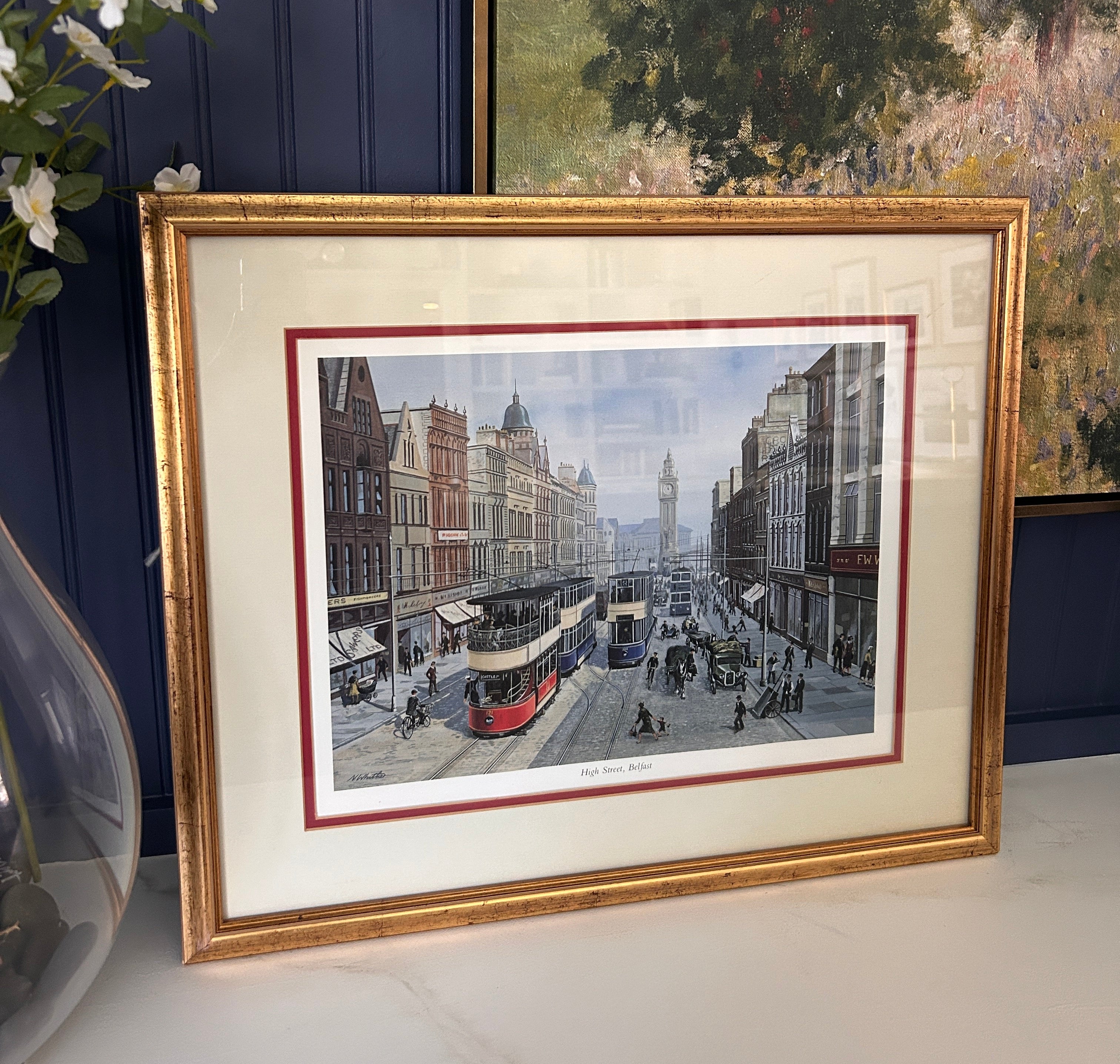 Vintage Frame "Trams on High Street, Belfast" Print by Norman Whitla
