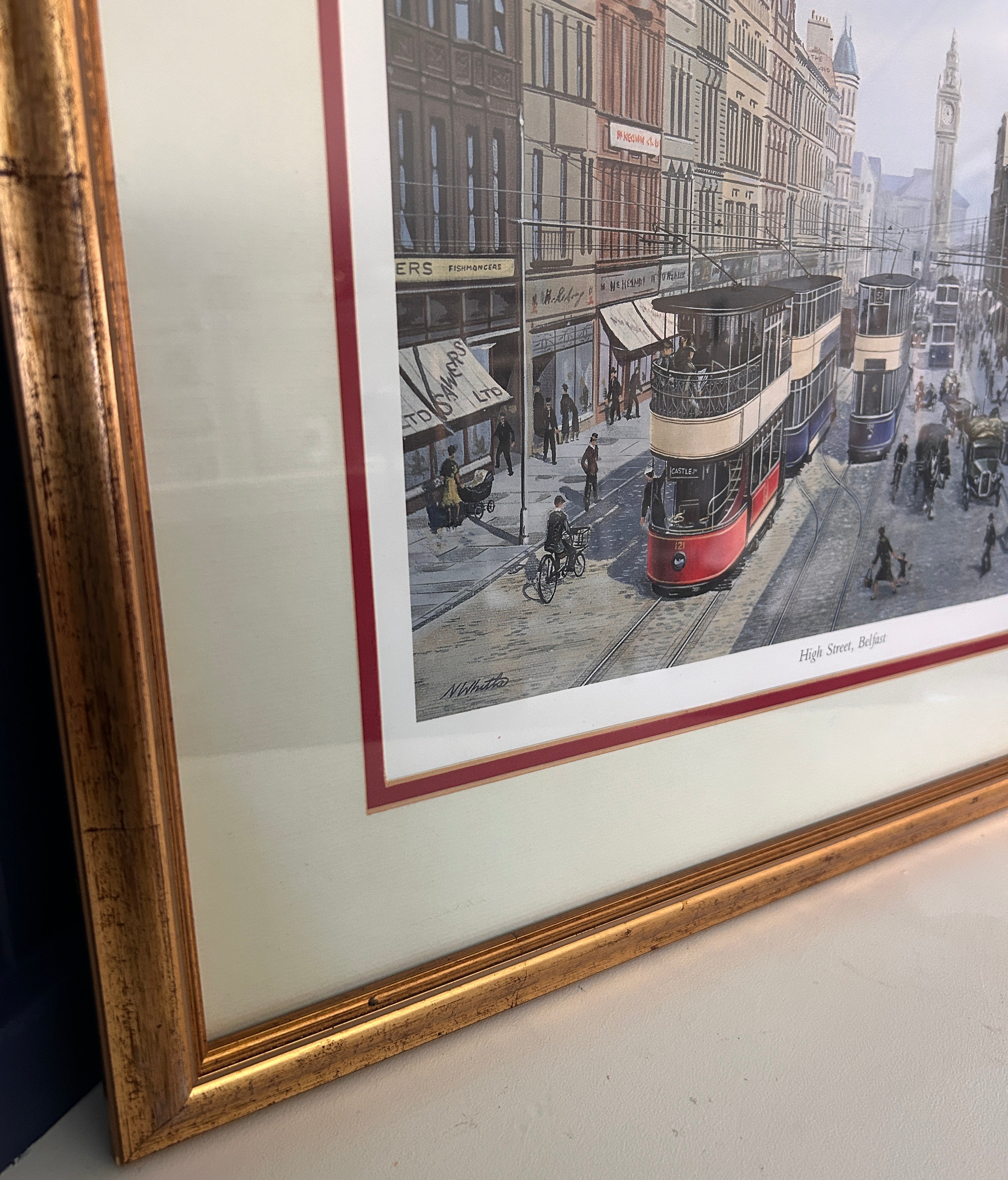 Vintage Frame "Trams on High Street, Belfast" Print by Norman Whitla