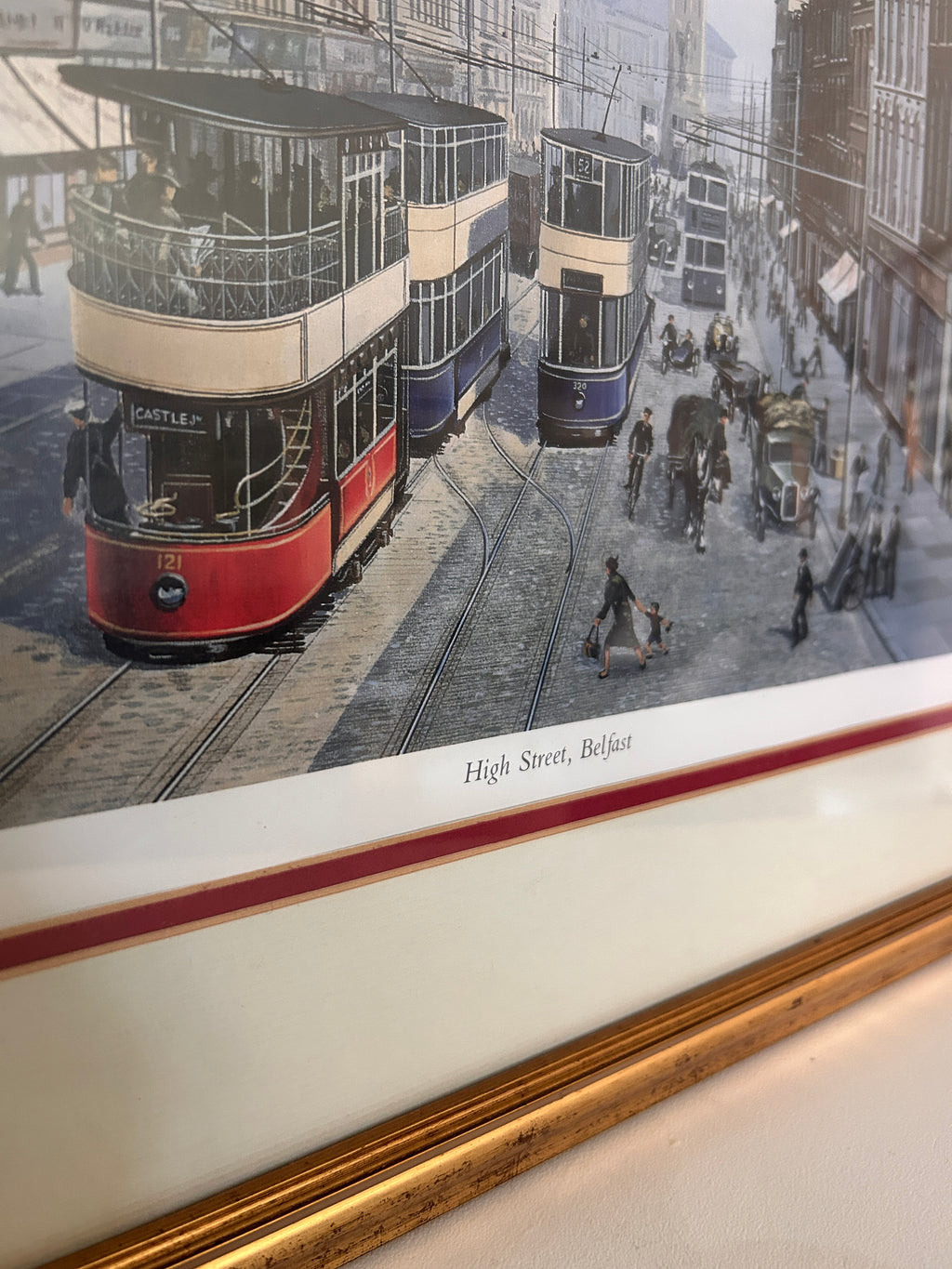 Vintage Frame "Trams on High Street, Belfast" Print by Norman Whitla