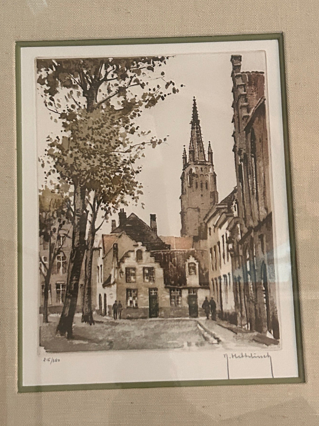 Vintage Limited Edition Signed Lithograph- Bruges Belgium City Scene
