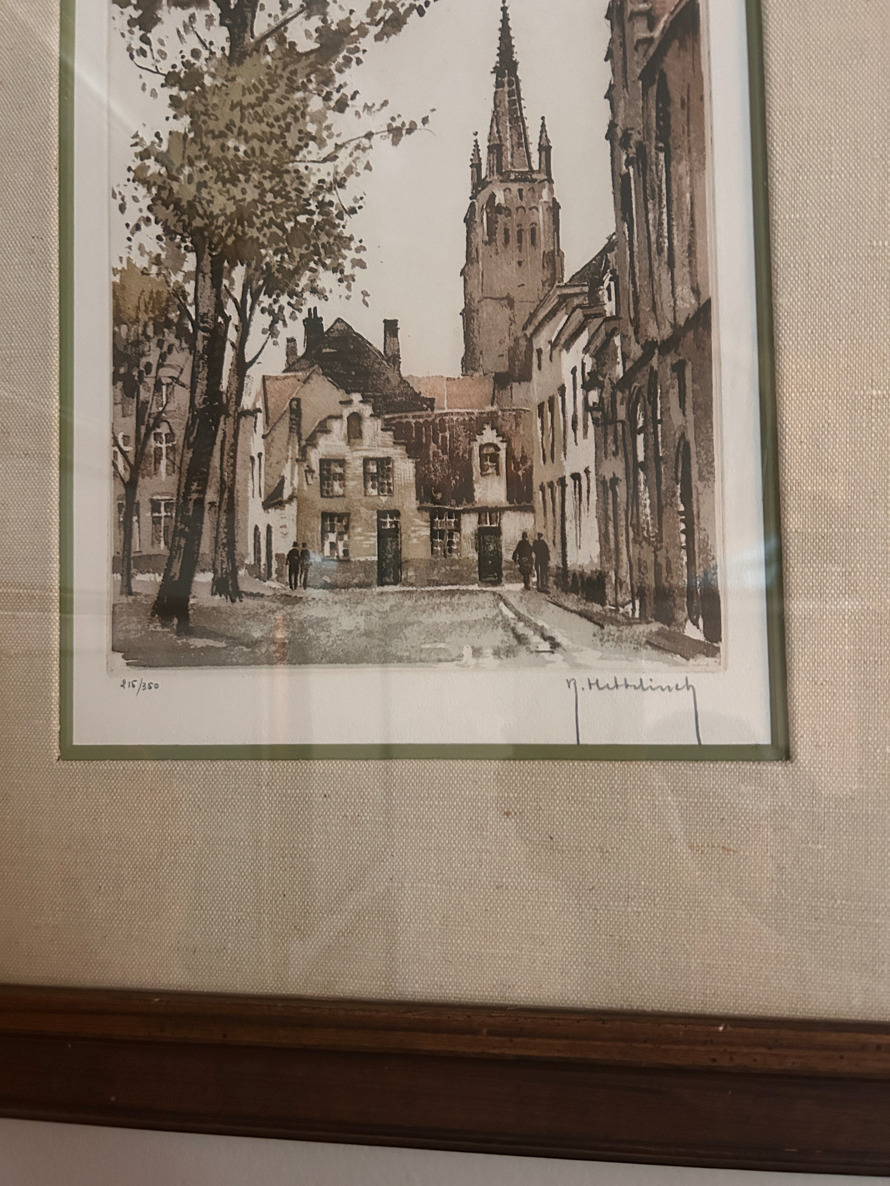 Vintage Limited Edition Signed Lithograph- Bruges Belgium City Scene