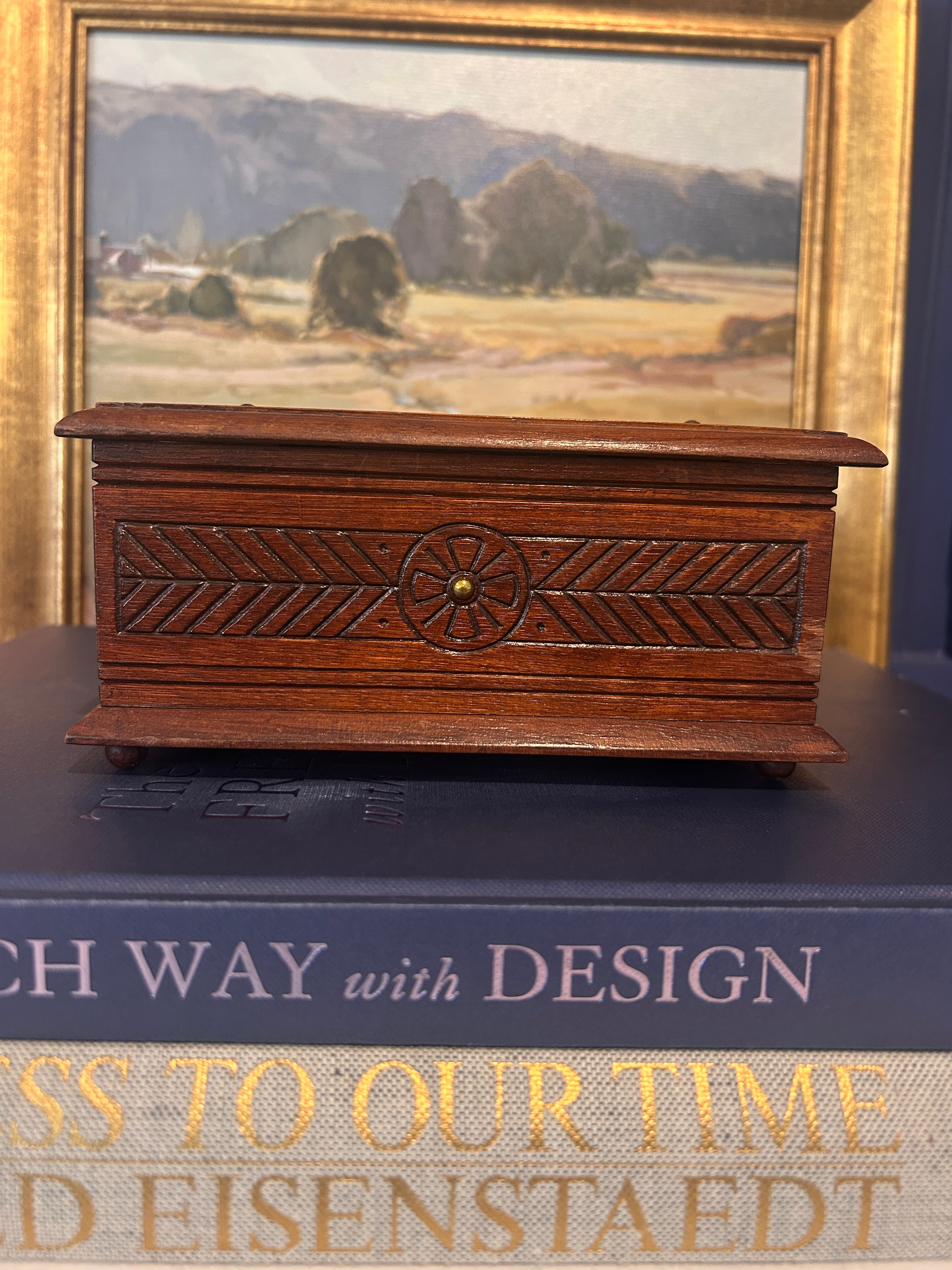 Vintage French Wooden Musical Trinket Box (Non-Working)