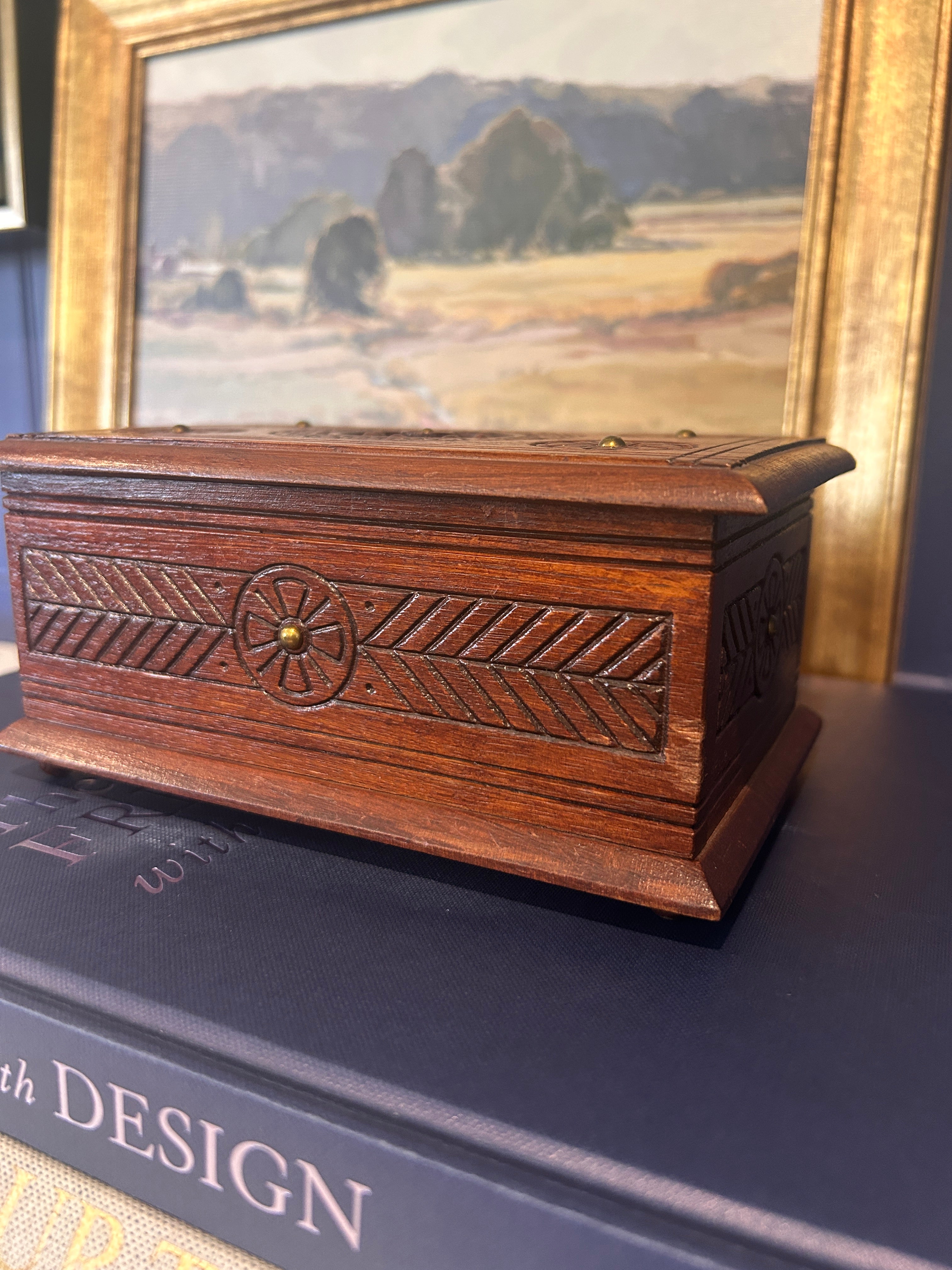 Vintage French Wooden Musical Trinket Box (Non-Working)