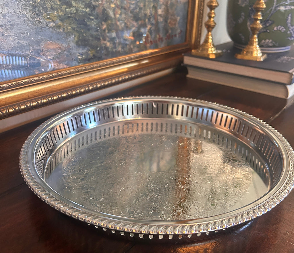 Vintage Silverplate Pierced Gallery Edge Tray