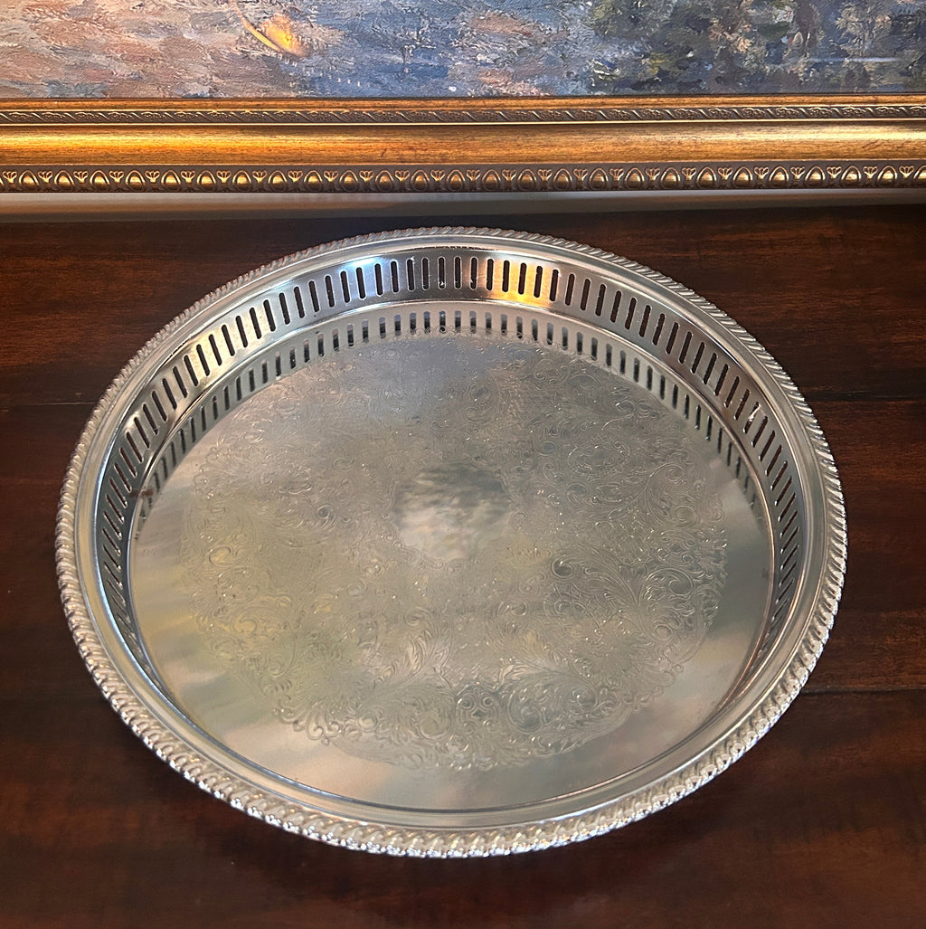 Vintage Silverplate Pierced Gallery Edge Tray