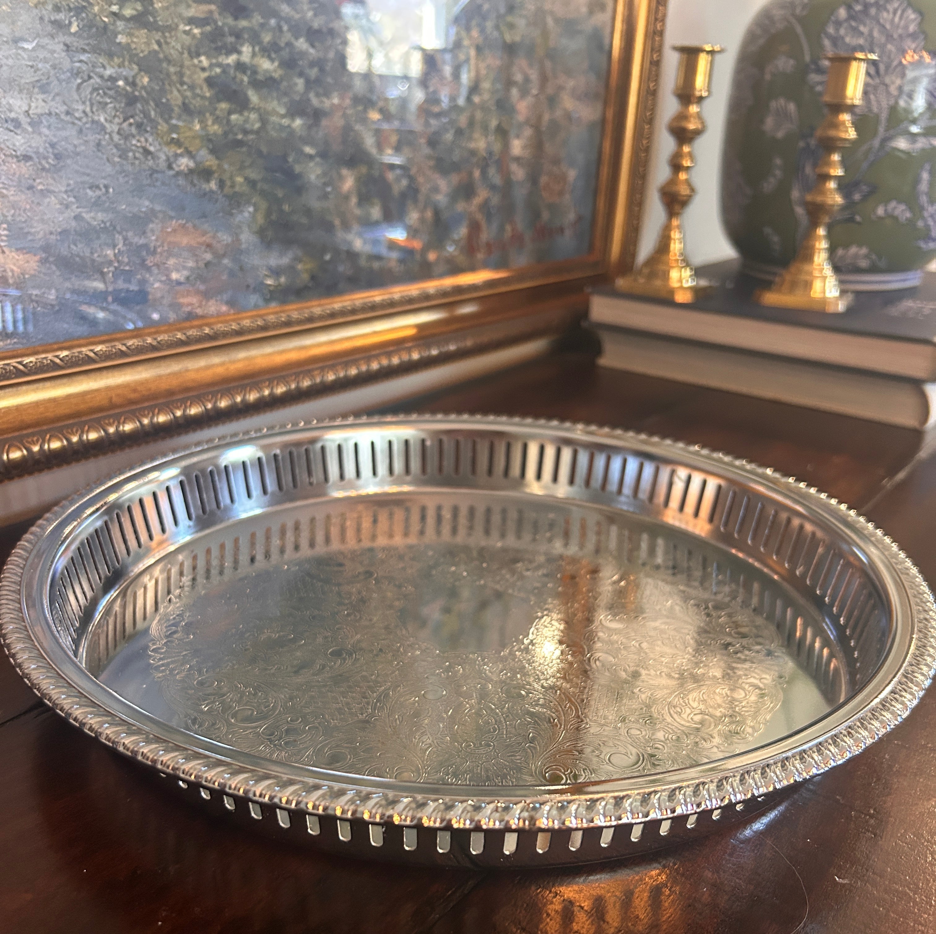 Vintage Silverplate Pierced Gallery Edge Tray