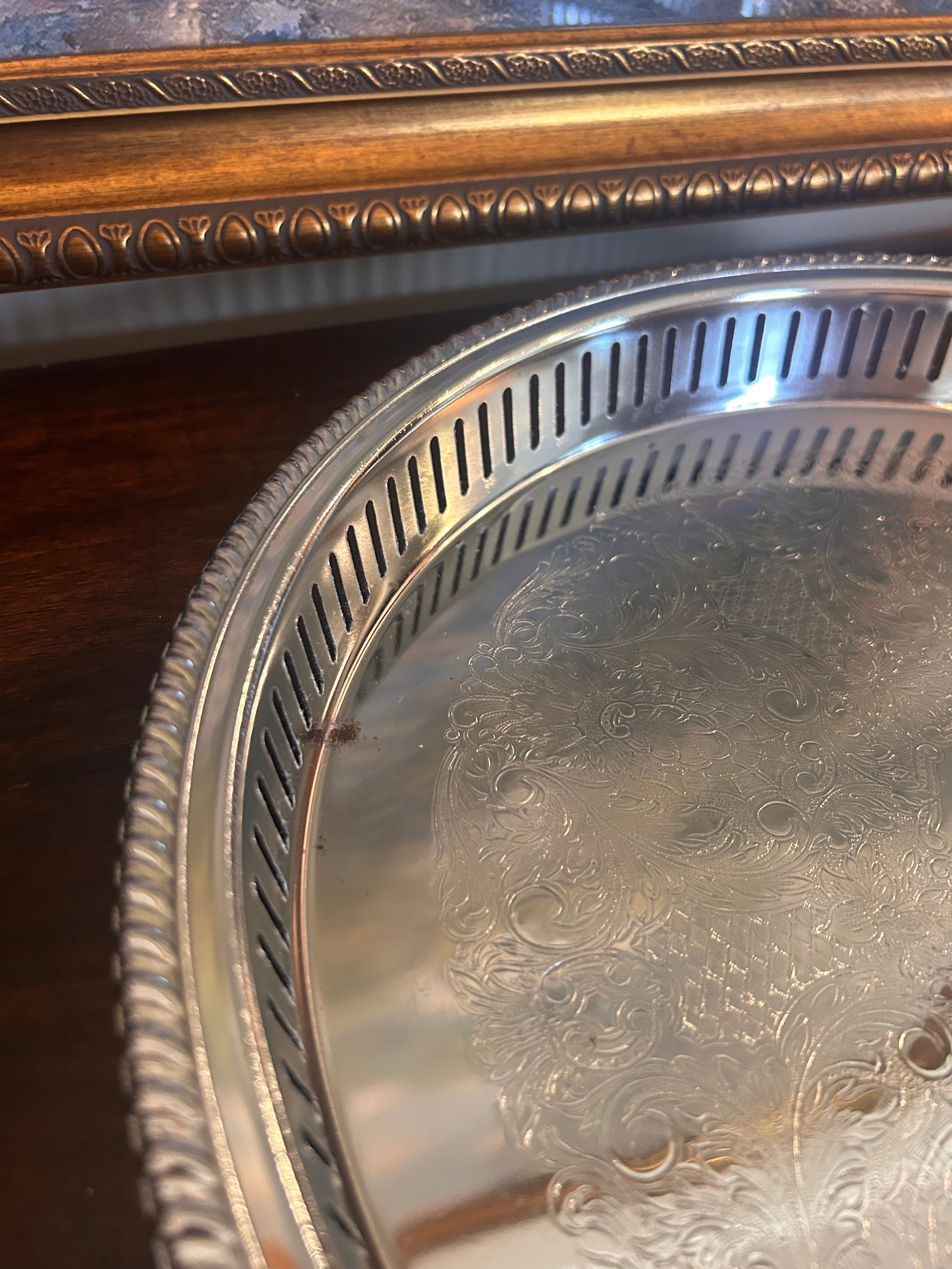 Vintage Silverplate Pierced Gallery Edge Tray