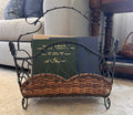 Vintage Metal and Woven Reed Magazine Rack